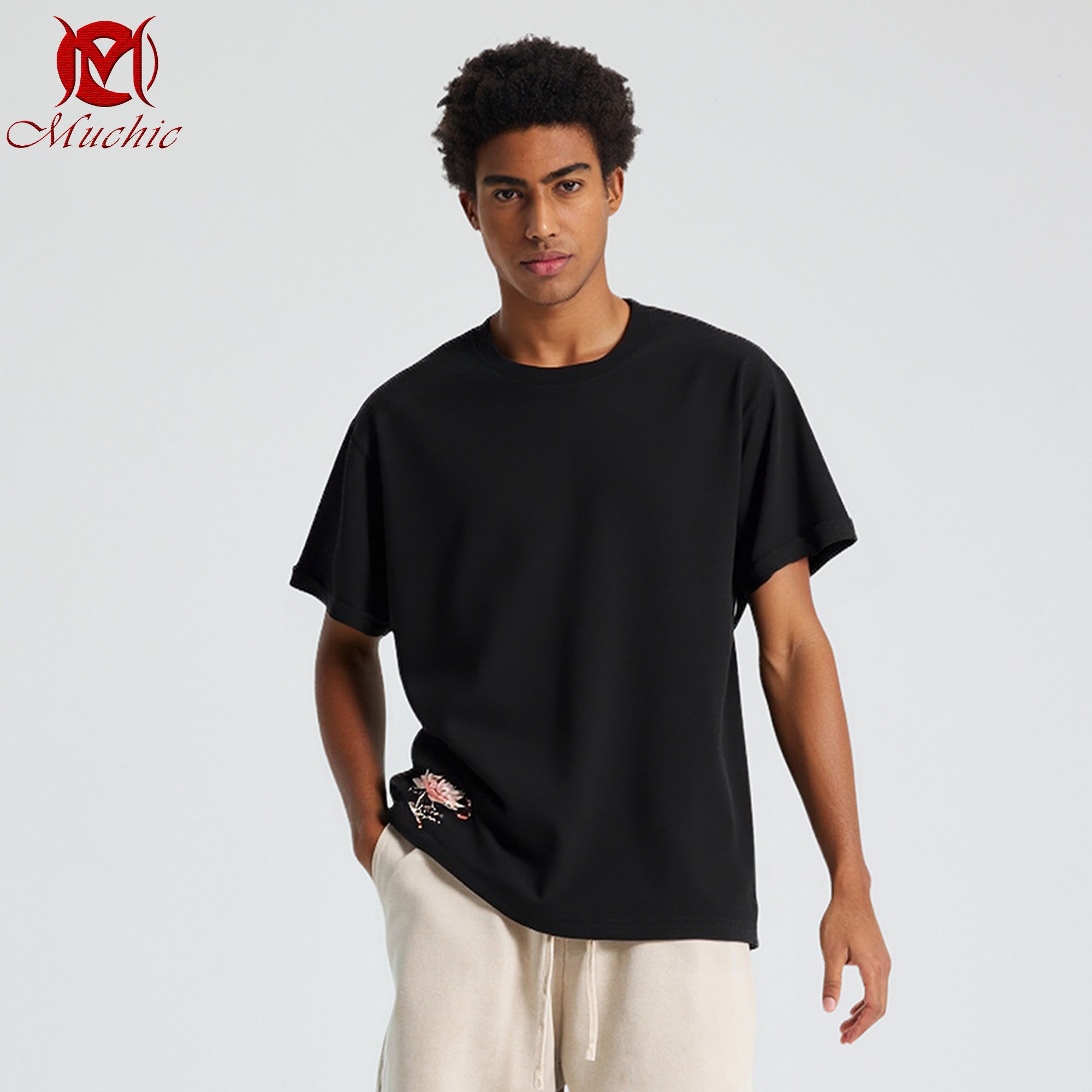 Unisex Intangible Cultural Heritage Double Phoenix Lotus Embroidery Print T-shirt (Hand Embroidery) (Duty Free)