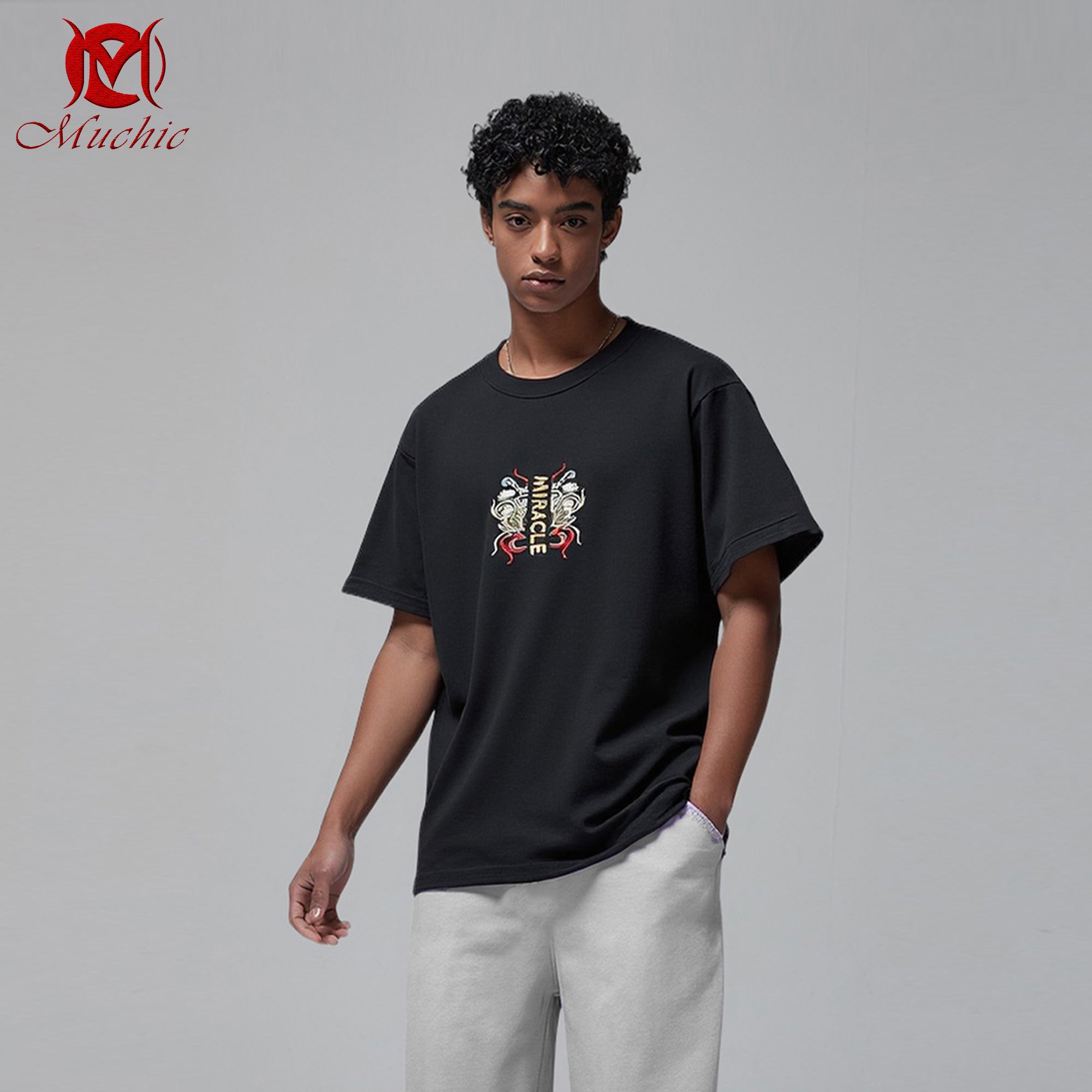 Unisex Intangible Cultural Heritage Double Goldfish Lotus Embroidered T-shirt(Hand Embroidery) (Duty Free)