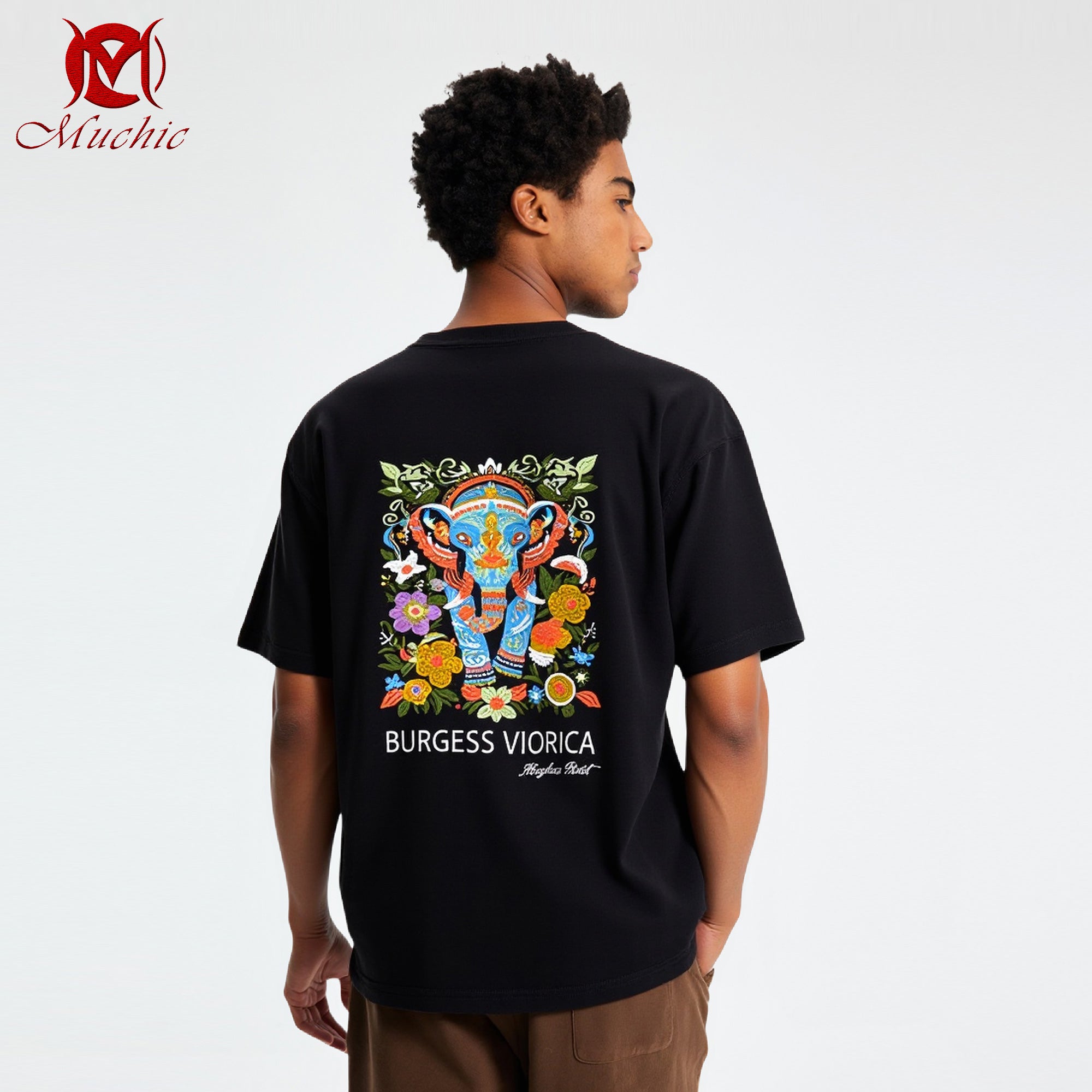 Unisex Intangible Cultural Heritage Elephant Embroidery T-shirt (Hand Embroidery) (Duty Free)