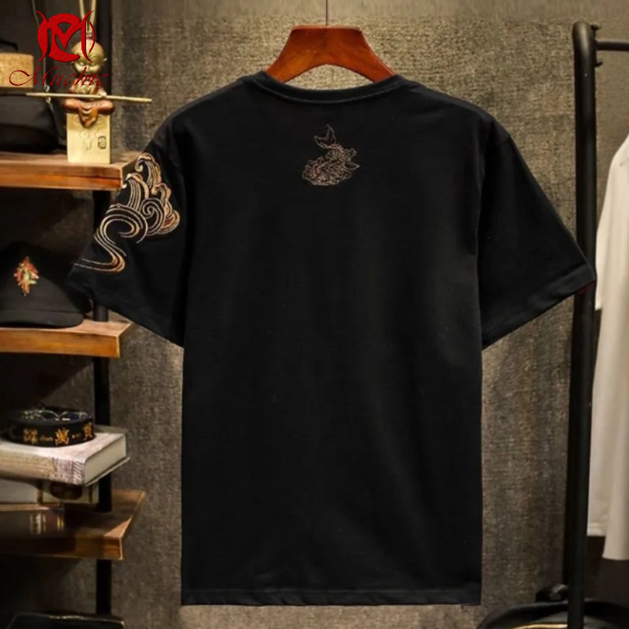 Unisex Intangible Cultural Heritage Twin Koi Embroidery T-shirt (Hand Embroidery) (Duty Free)