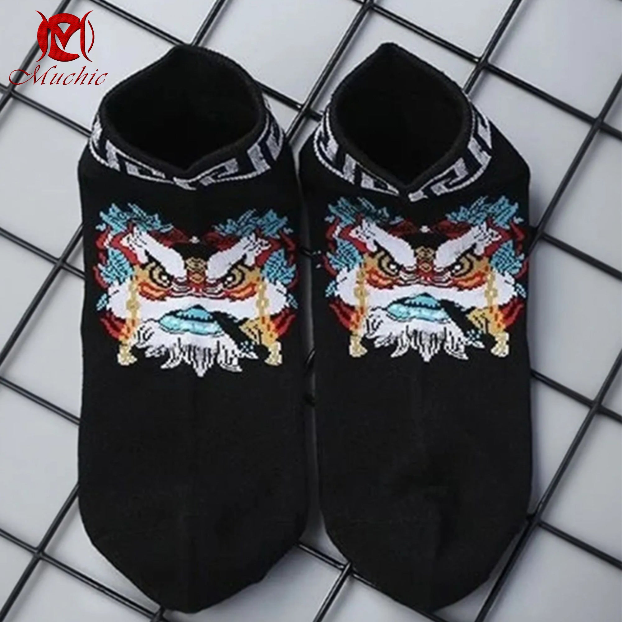 Unisex Intangible Cultural Heritage Lion Dance Embroidered Socks (Hand Embroidered) (Duty Free)