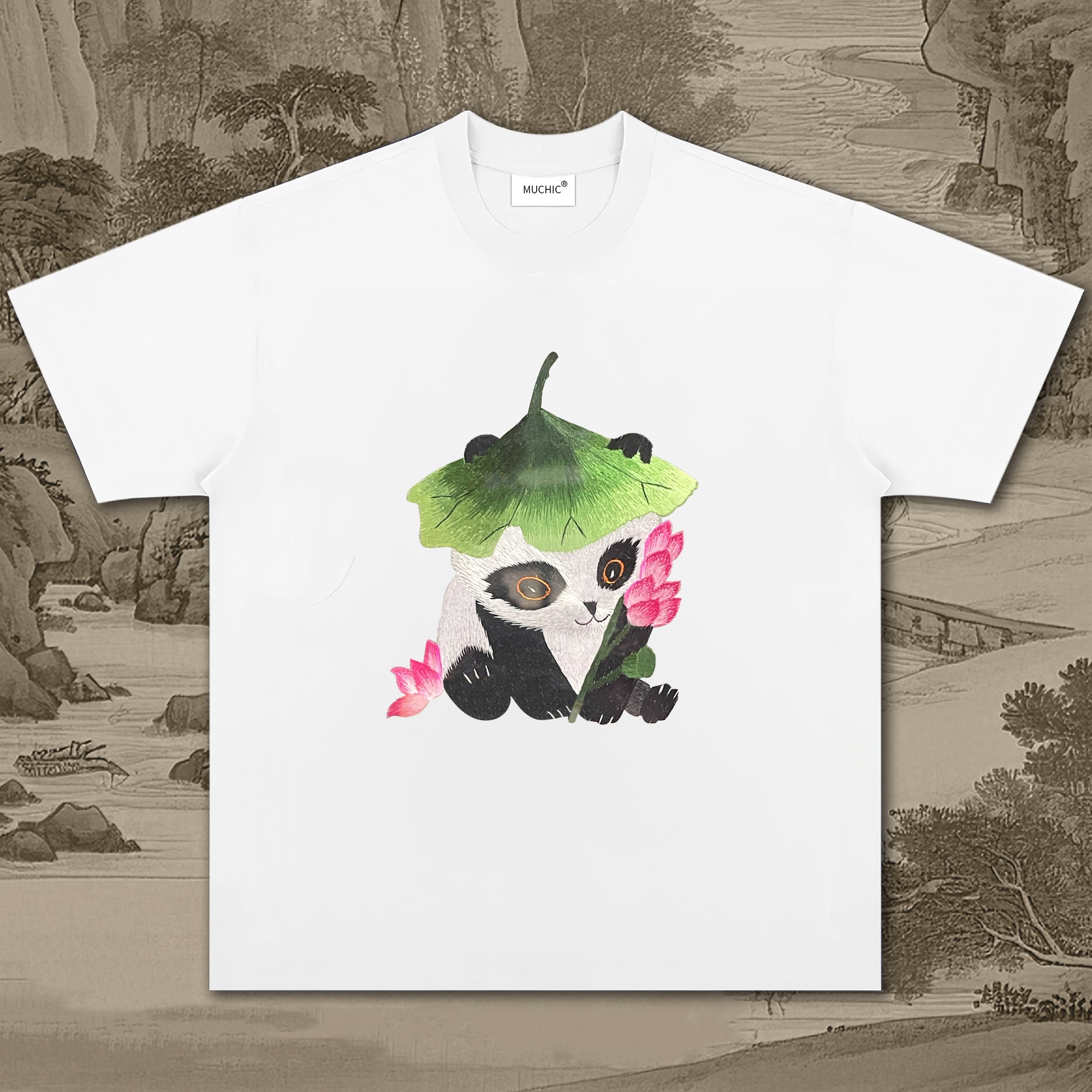 Unisex Intangible Cultural Heritage Panda Embroidered T-shirt (hand embroidery)(duty free)