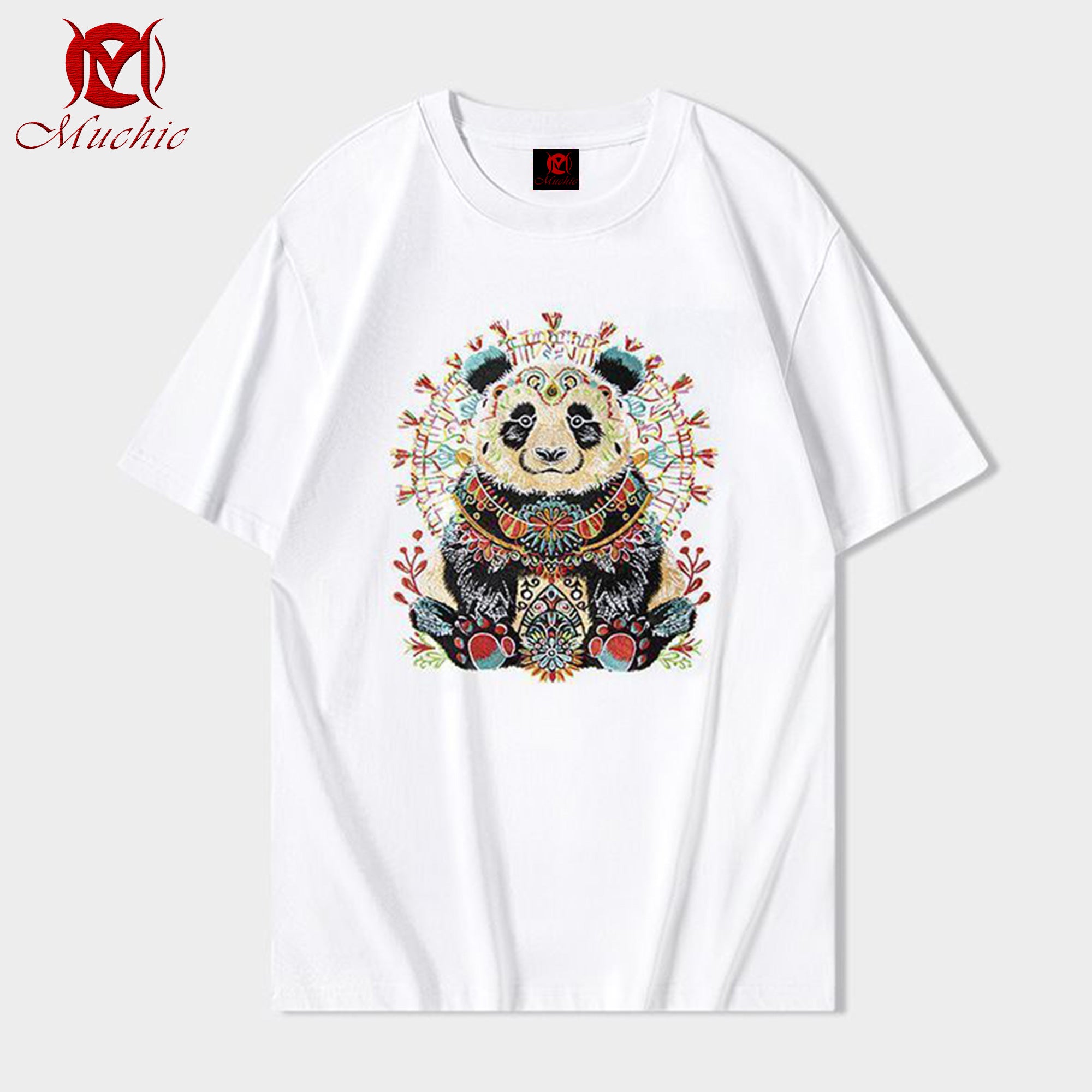 Unisex Intangible Cultural Heritage Panda Embroidered T-shirt (Hand Embroidered) (Duty Free)