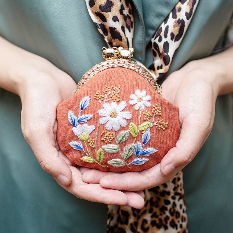 Lu Embroidery Hand-Embroidery Diy Material Bag Three-Dimensional Ribbon Embroidery Su Embroidery Homemade Embroidery Frame Purse(duty free)