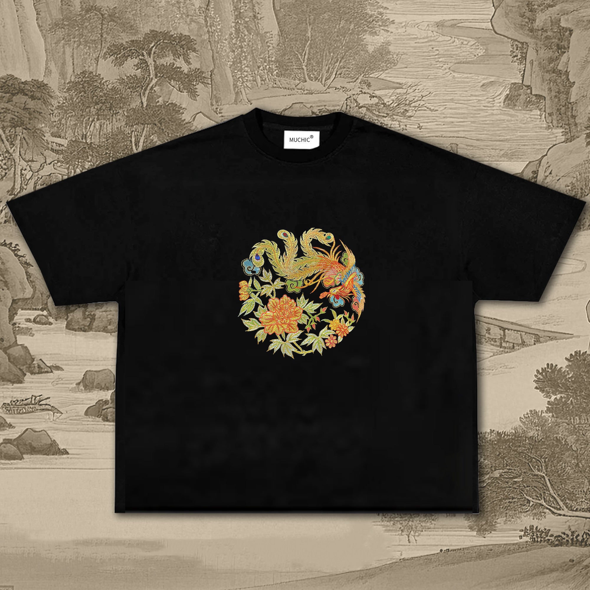 Unisex Intangible Cultural Heritage Phoenix Embroidered T-shirt (hand-embroidered)(duty free)