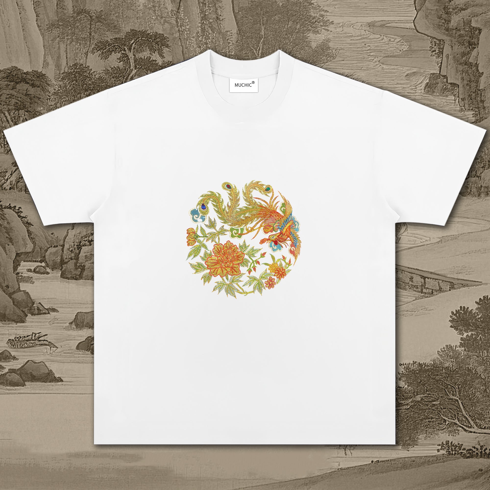 Unisex Intangible Cultural Heritage Phoenix Embroidered T-shirt (hand-embroidered)(duty free)