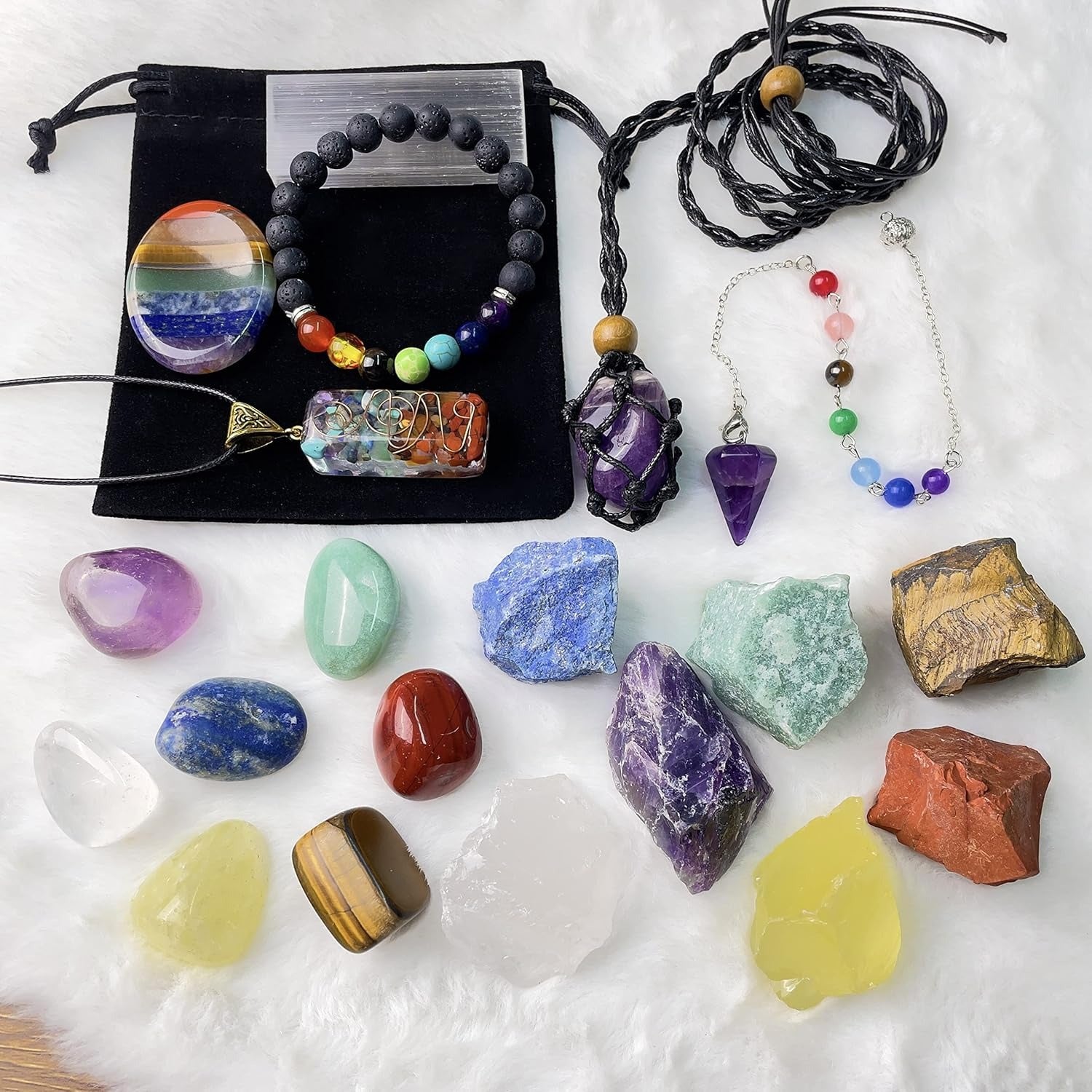 22-Piece Natural Crystal Energy Set – Meditation, Jewelry & Ritual Kit