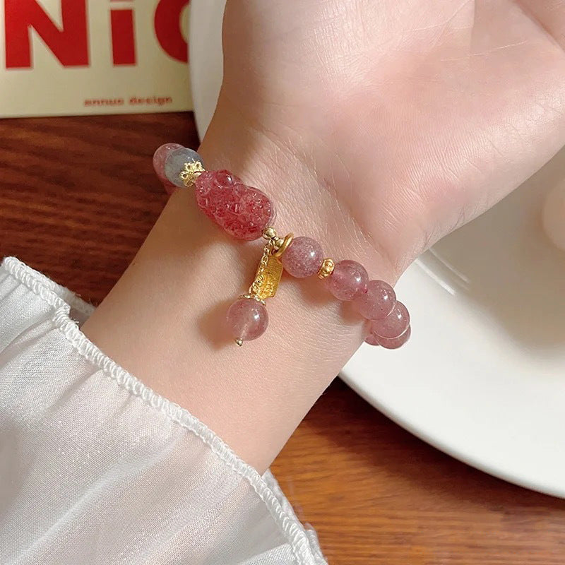 Strawberry Quartz Wealth Bracelet with Pixiu Charm – Abundance Crystal Jewelry