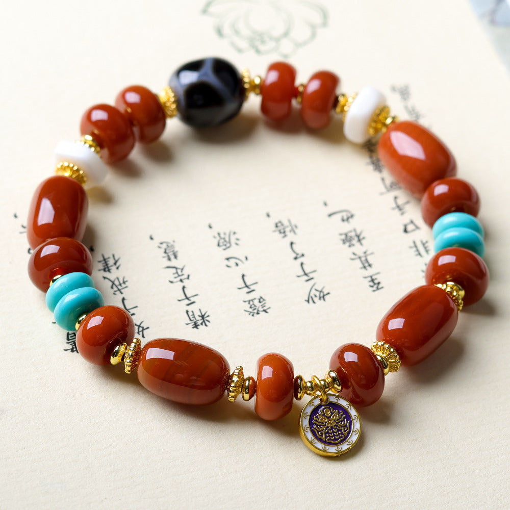 Tibetan Dzi Bead Bracelet with Red Agate – Spiritual Protection Jewelry