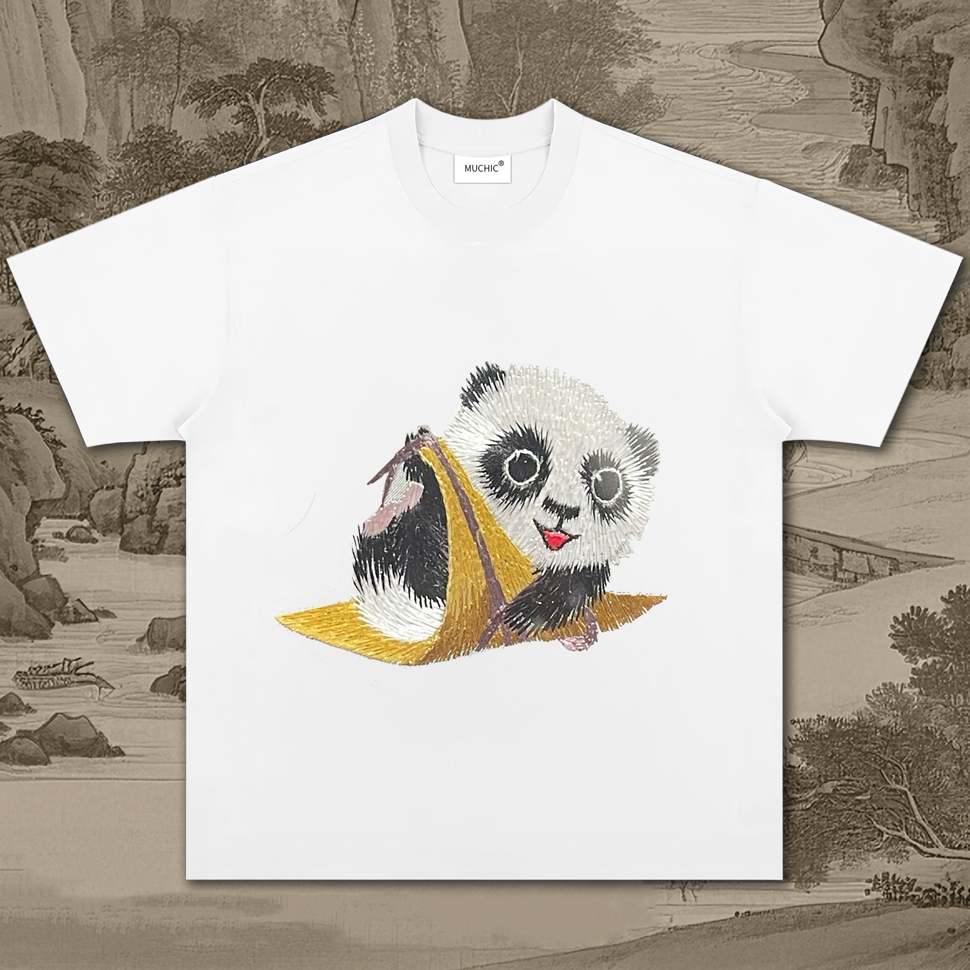 Unisex Intangible Cultural Heritage Panda Embroidered T-shirt (hand embroidery)(duty free)