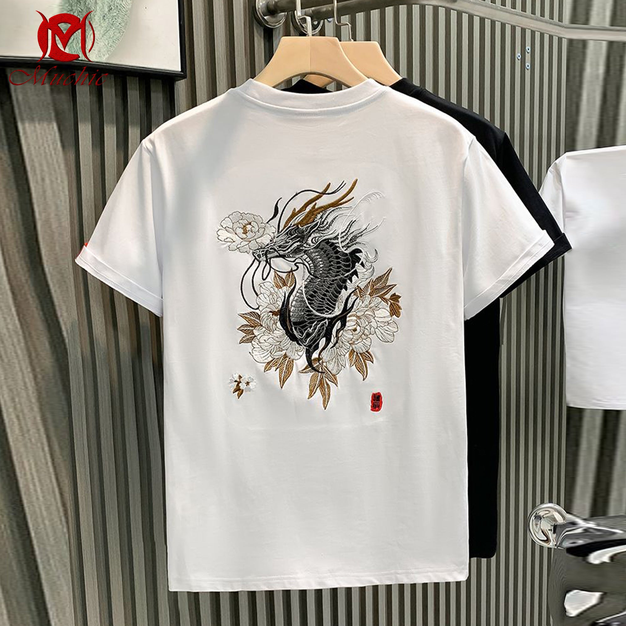 Unisex Intangible Cultural Heritage Dragon Embroidery T-shirt(Hand Embroidered) (Duty Free)
