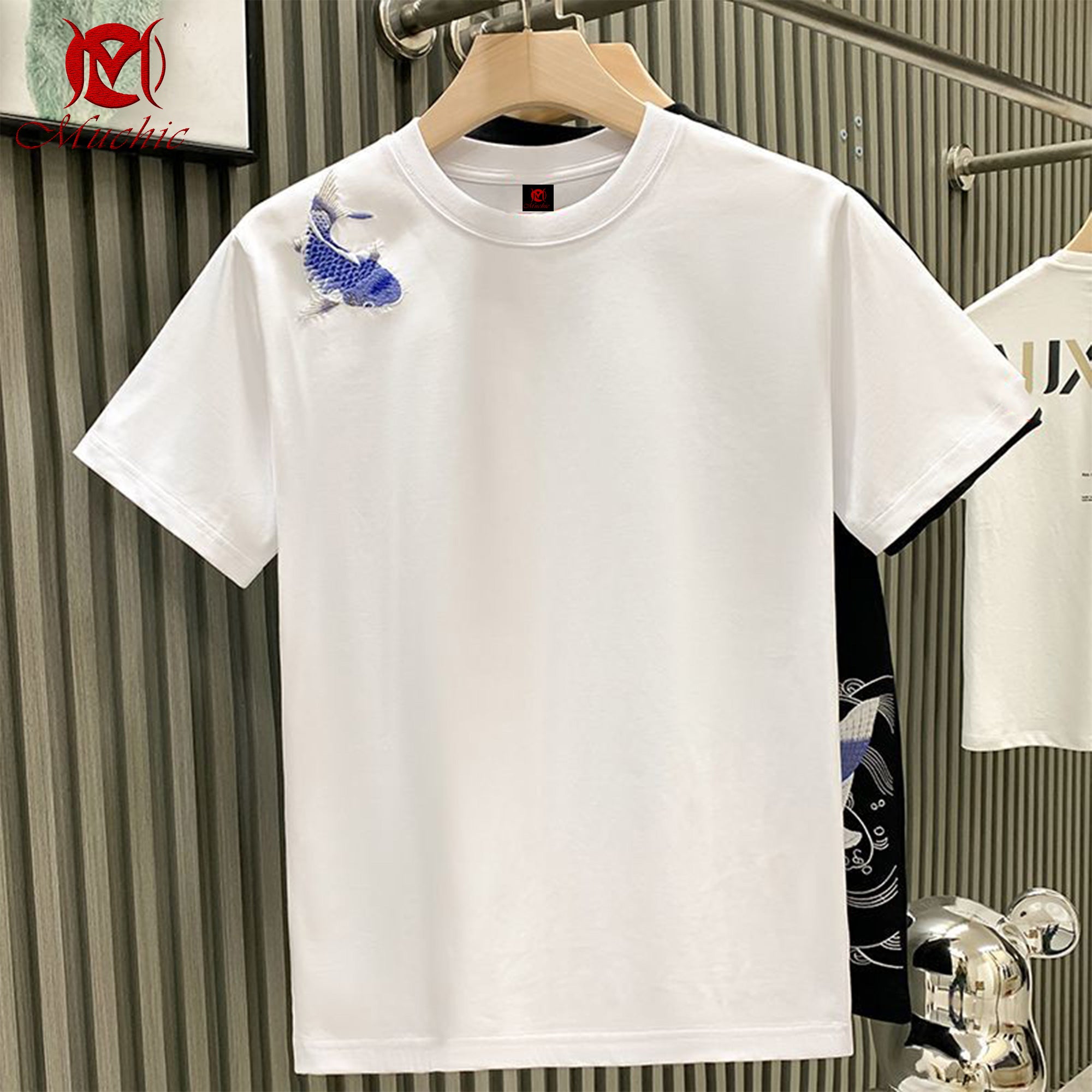 Unisex Intangible Cultural Heritage Koi Carp Embroidery T-shirt(Hand Embroidered) (Duty Free)