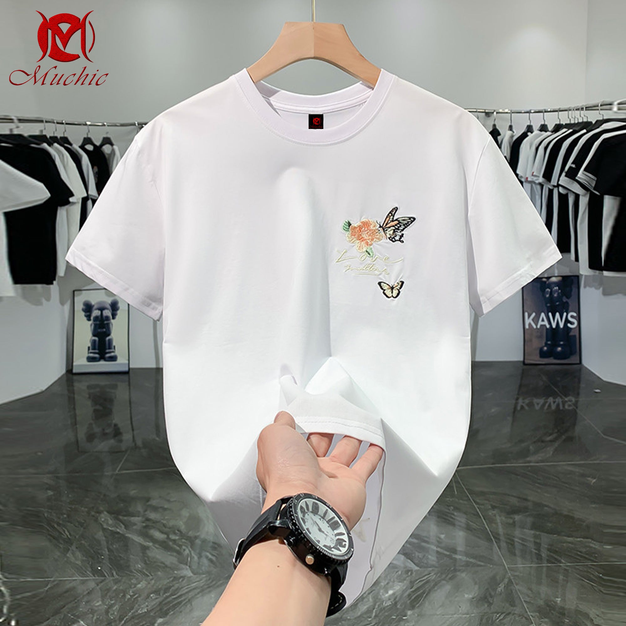 Unisex Intangible Cultural Heritage Flower and Butterfly Embroidered T-shirt(Hand Embroidered) (Duty Free)