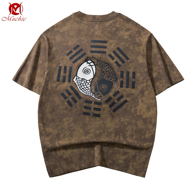 Unisex Intangible Cultural Heritage Koi Carp Embroidery T-shirt(Hand Embroidered) (Duty Free)