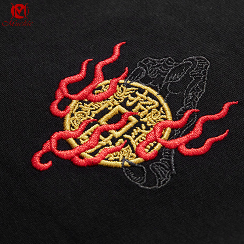 Unisex Intangible Cultural Heritage Copper money Dragon Embroidery T-shirt(Hand Embroidered) (Duty Free)
