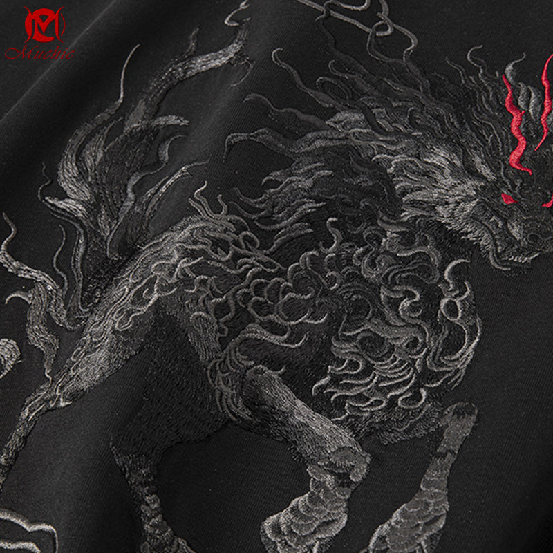 Unisex Intangible Cultural Heritage QiLin Embroidery T-shirt(Hand Embroidered) (Duty Free)