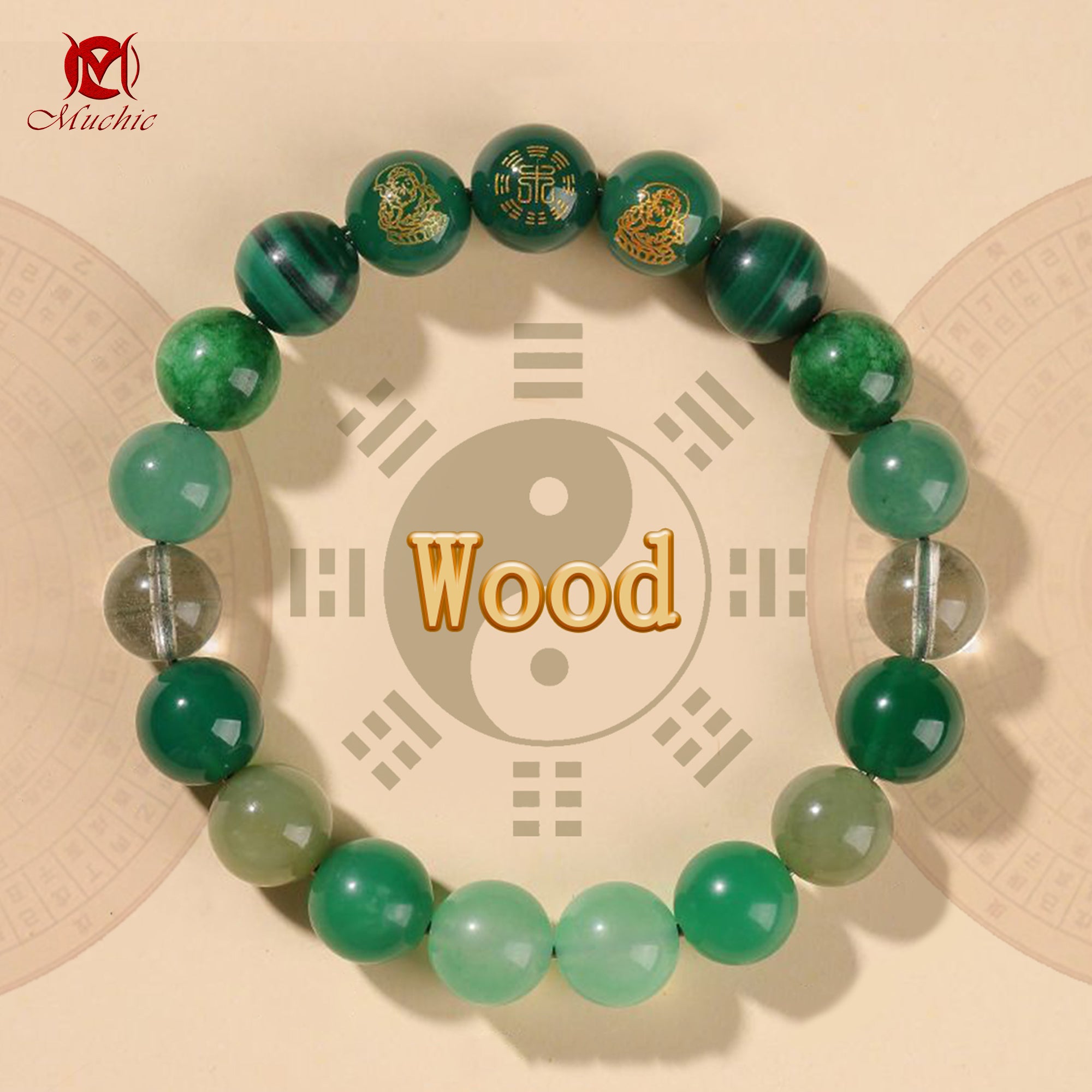 Natural crystal stone bracelet for fortune and luck Five Elements gold, water, fire, earth, water and wood bracelet for men and women(duty free)