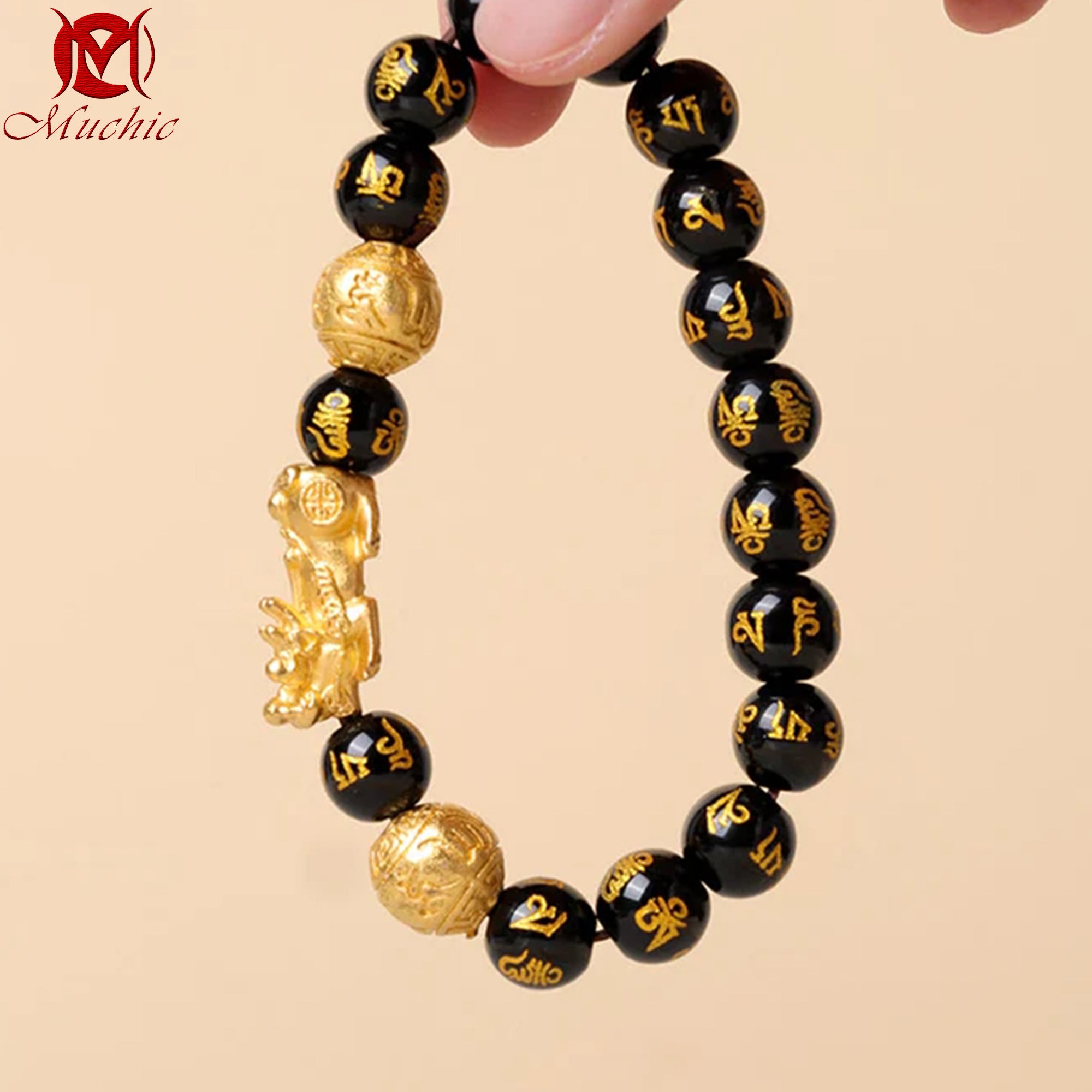 Buddha StonesFengShui PiXiuObsidian Wealth Bracelet