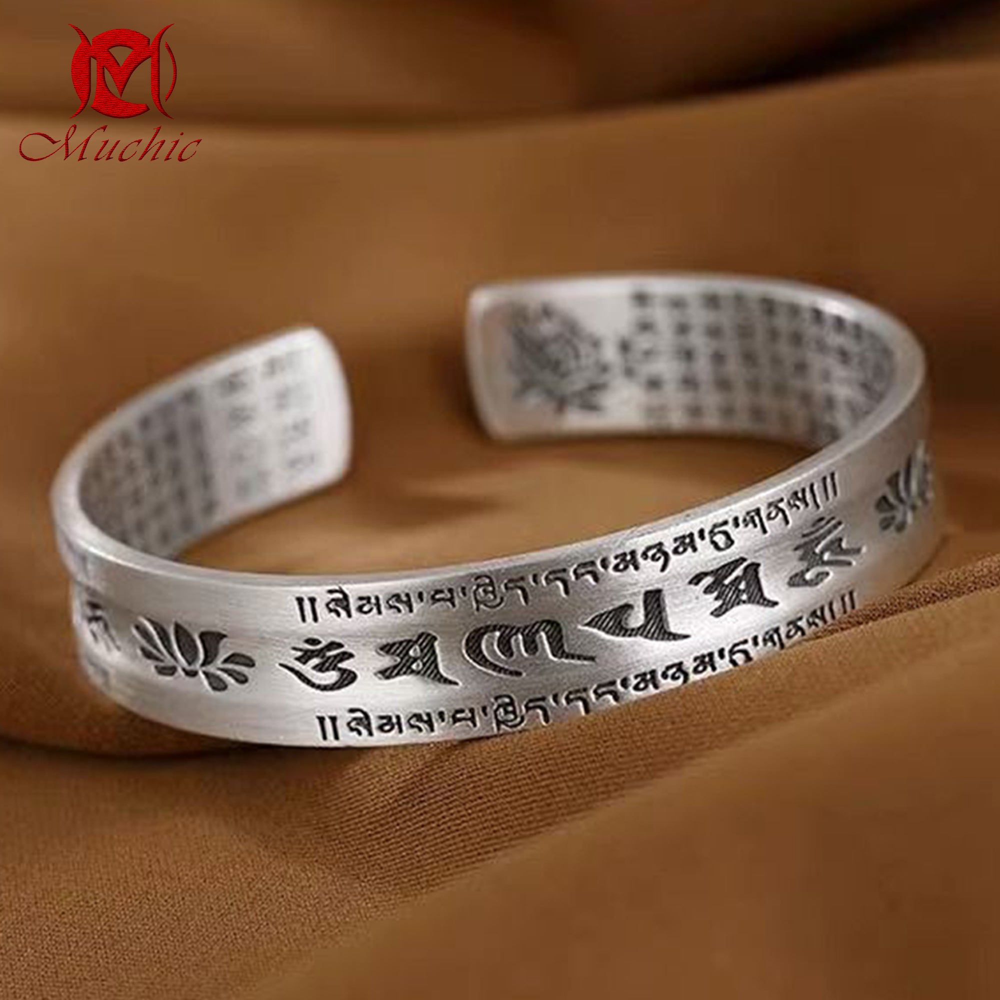925 sterling silver vintage om mani padme hum buddha silver lotus bracelet for men and women(duty free)