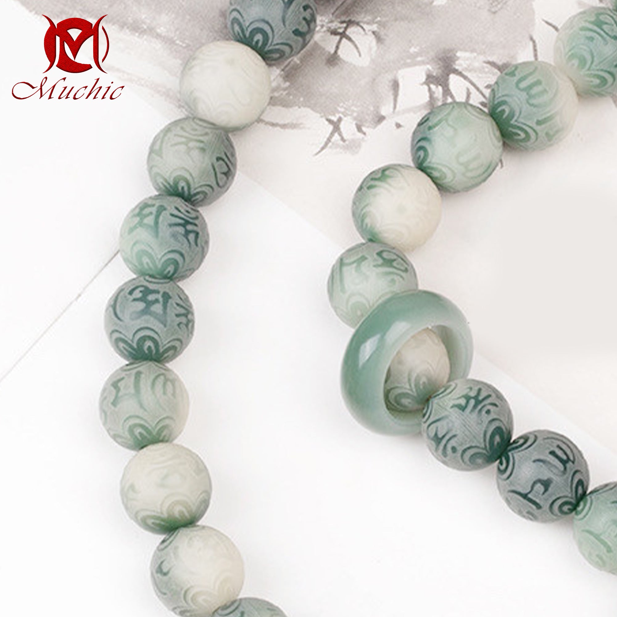 Intangible Cultural Heritage White jade Bodhi six-character mantra rosary for men and women carefully crafted by Chinese craftsmen(duty free)