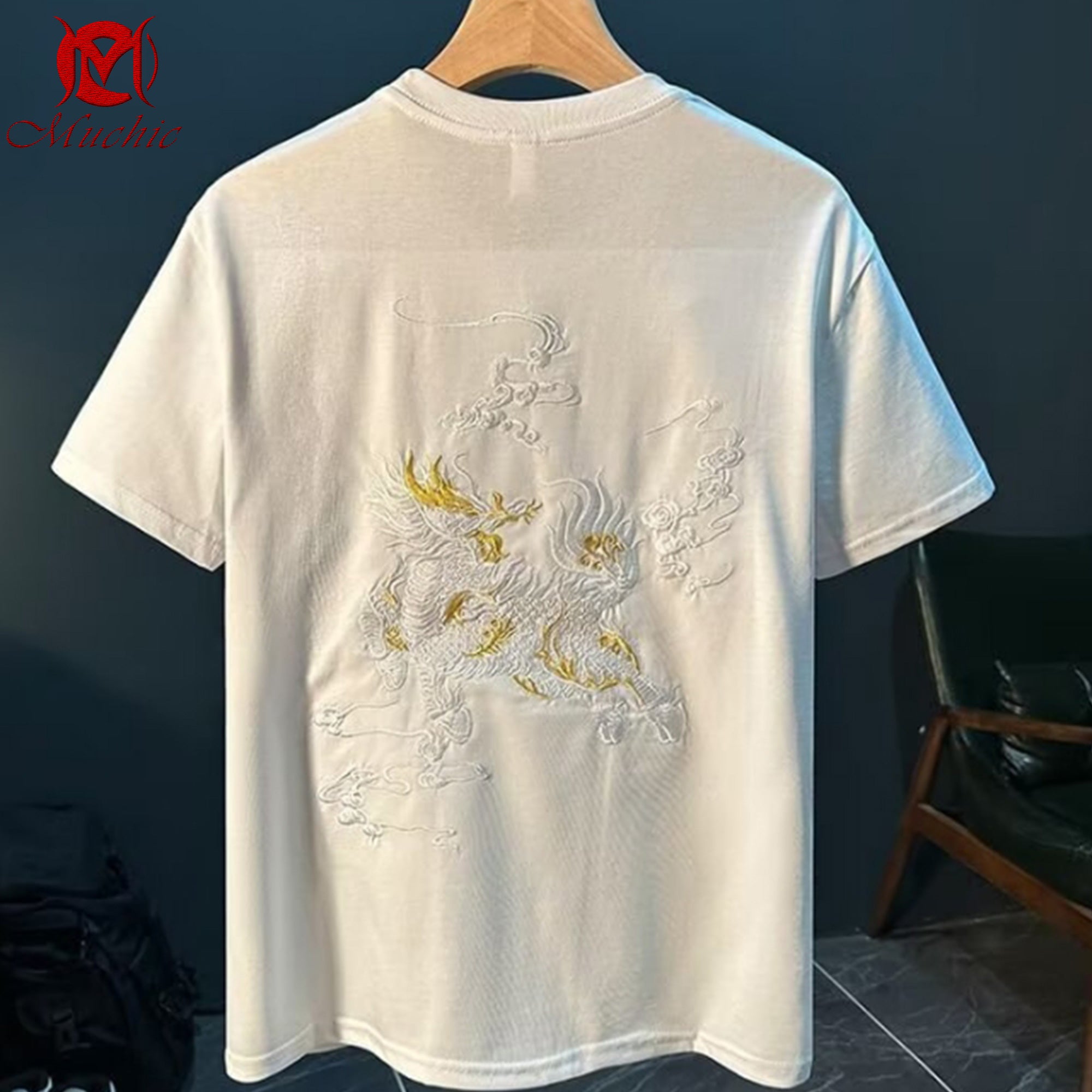 Unisex Intangible Cultural Heritage Kirin Embroidered T-shirt(Hand Embroidery) (Duty Free)