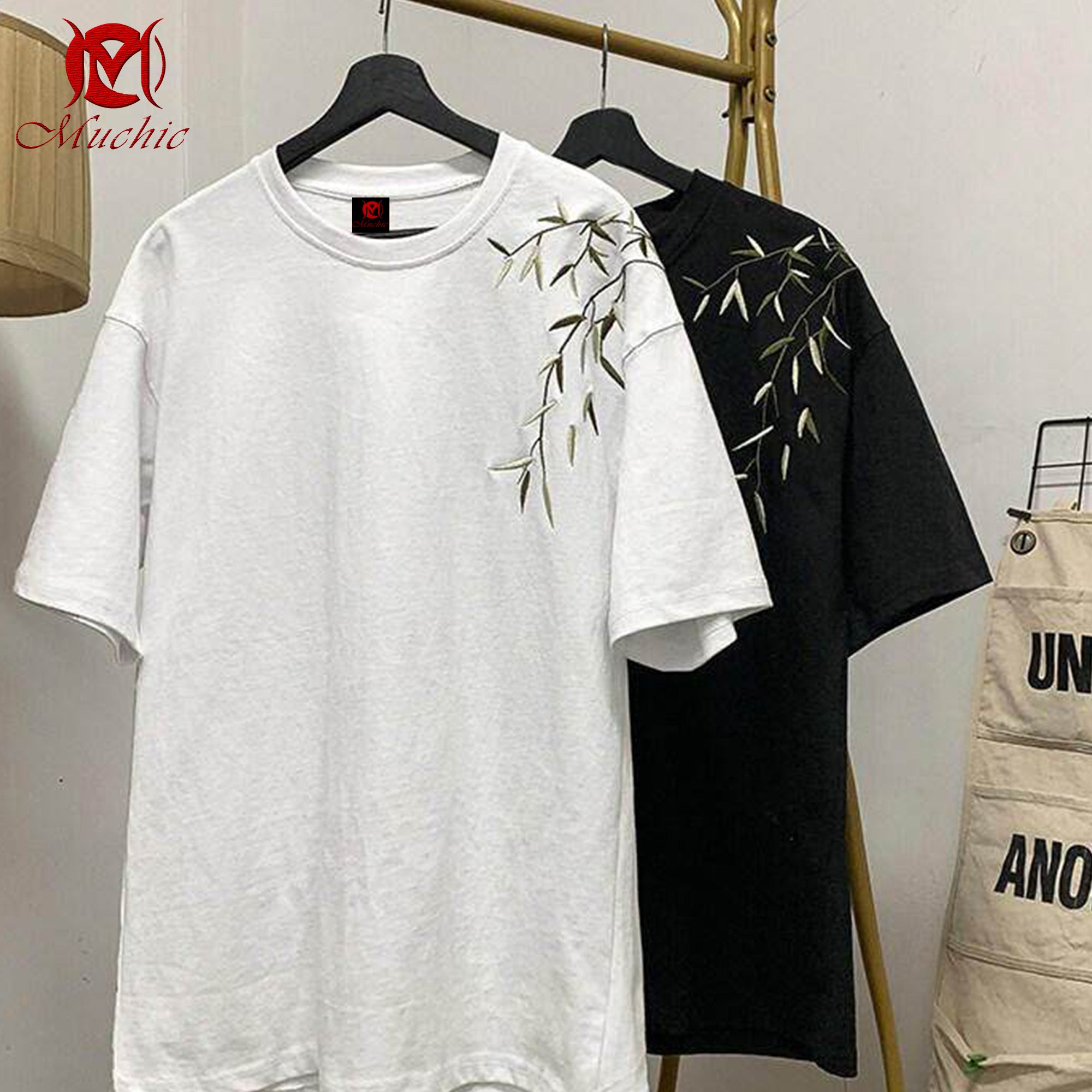 Unisex Intangible Cultural Heritage Bamboo Leaf Embroidery T-shirt (Hand Embroidery) (Duty Free)