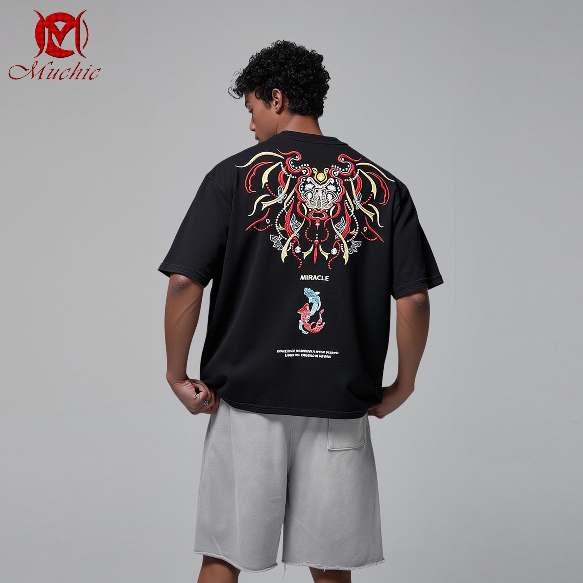 Unisex Intangible Cultural Heritage Double Goldfish Lotus Embroidered T-shirt(Hand Embroidery) (Duty Free)