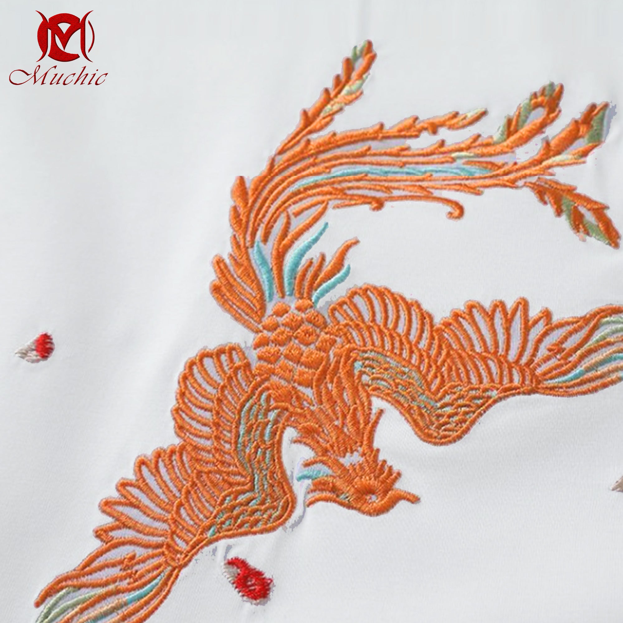 Unisex Intangible Cultural Heritage Double Phoenix Plum Blossom Embroidered T-shirt (Hand-embroidered) (Duty Free)