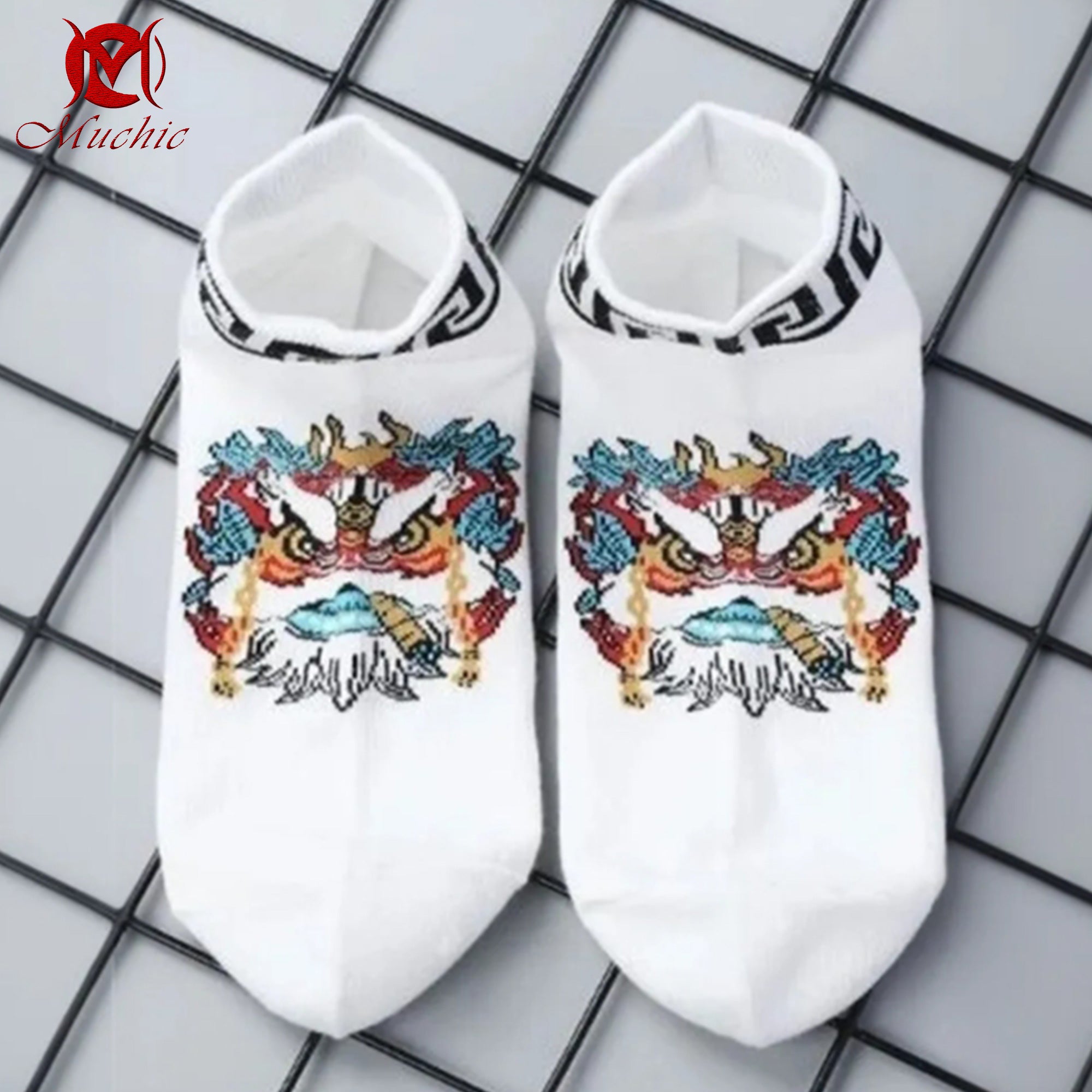 Unisex Intangible Cultural Heritage Lion Dance Embroidered Socks (Hand Embroidered) (Duty Free)