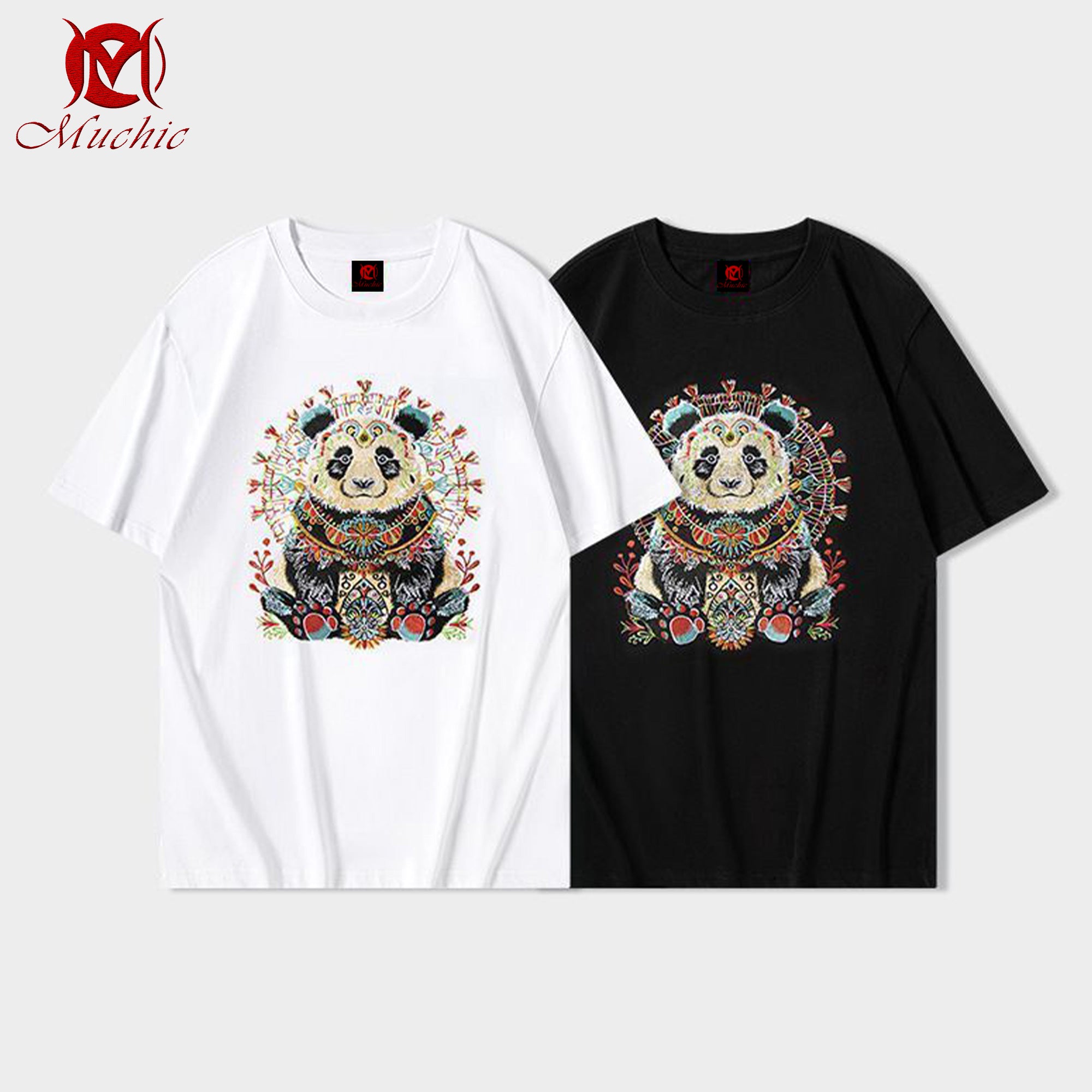 Unisex Intangible Cultural Heritage Panda Embroidered T-shirt (Hand Embroidered) (Duty Free)