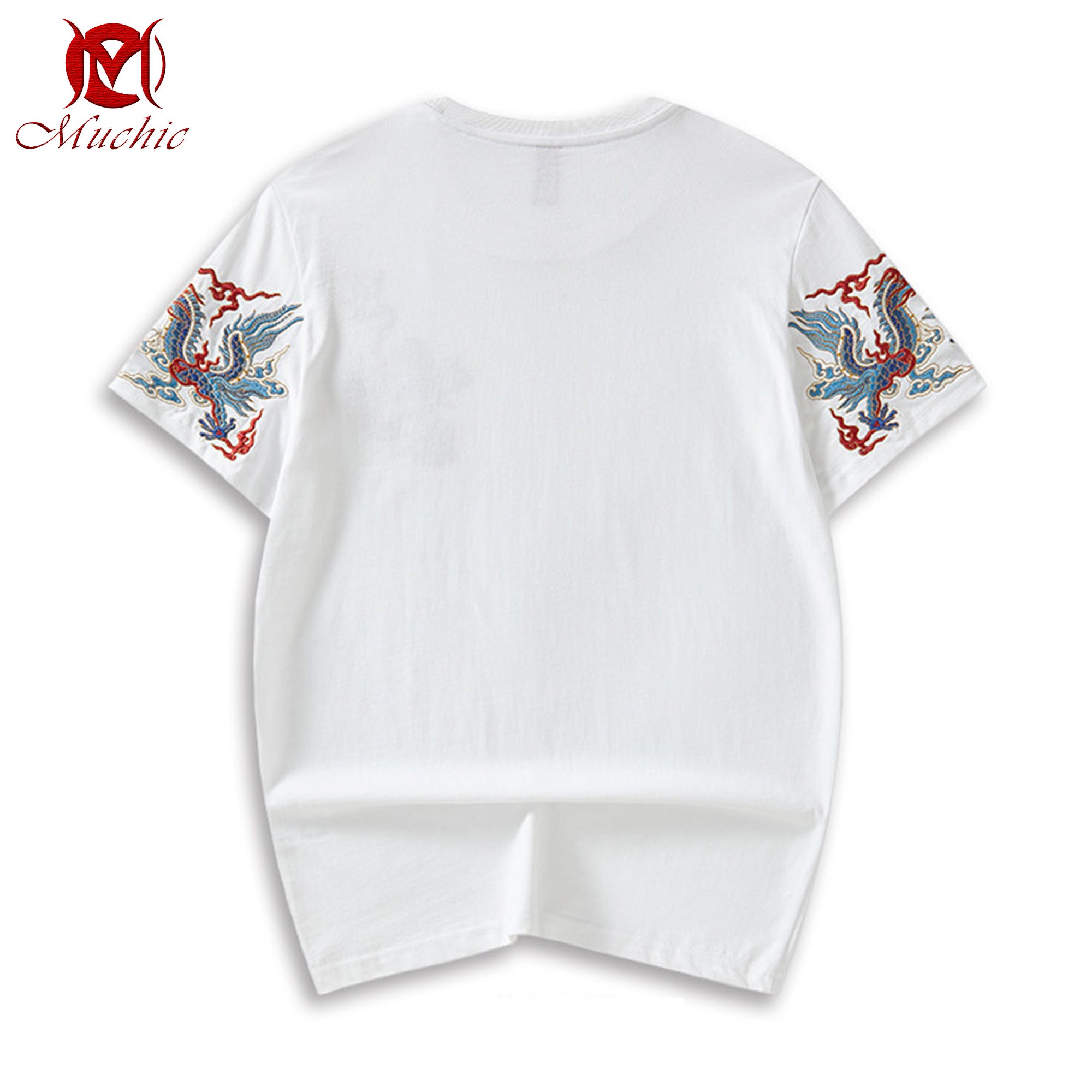 Unisex Intangible Cultural Heritage Green Double Dragon Pattern Embroidered T-shirt(Hand Embroidered) (Duty Free)