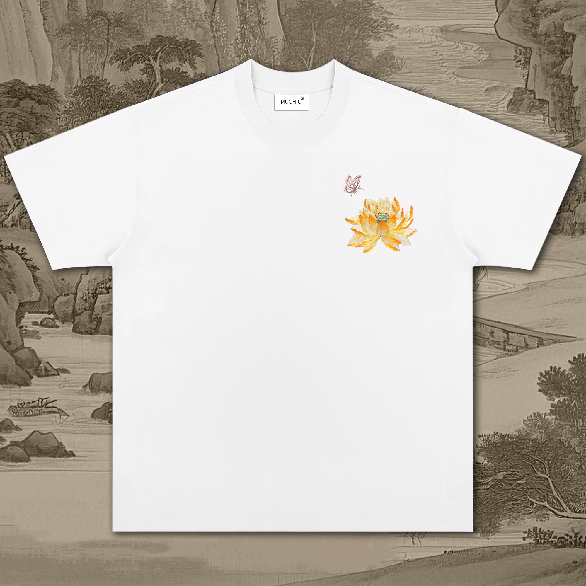 Unisex Intangible Cultural Heritage Flower and Butterfly Embroidered T-shirt (hand embroidery)(duty free)