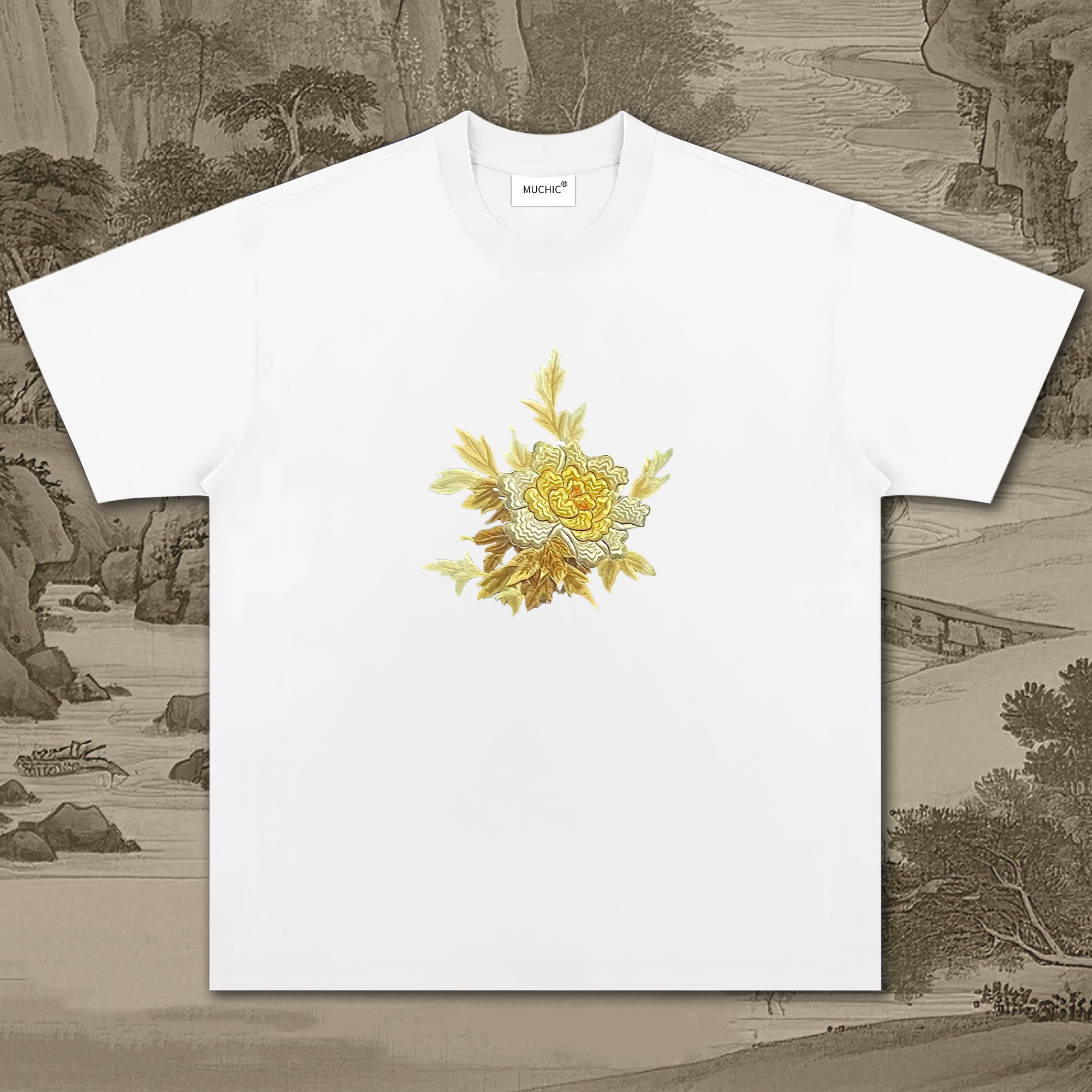 Unisex Intangible Cultural Heritage Flower Pattern Embroidered T-shirt(hand embroidery)(duty free)