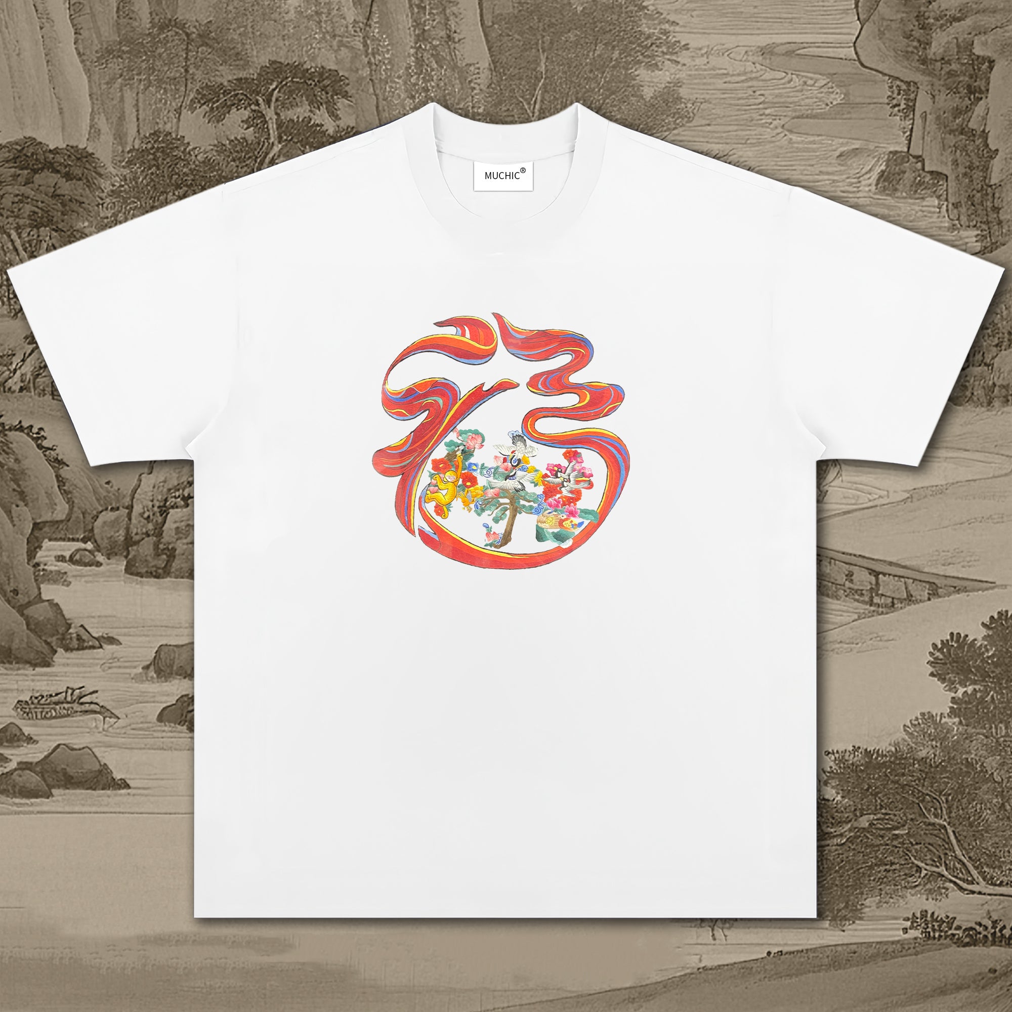 Unisex intangible cultural heritage Fu character embroidered T-shirt (Hand Embroidered)(duty free)