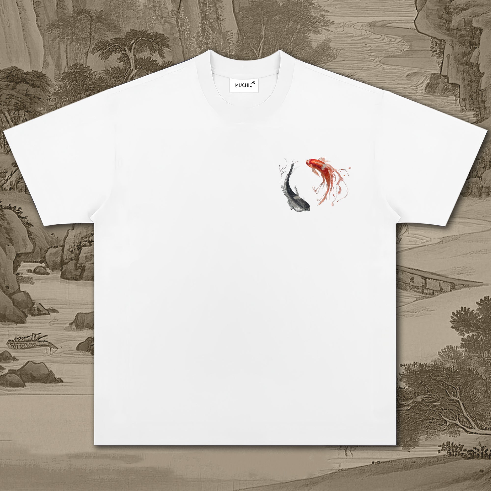 Unisex Intangible Cultural Heritage Goldfish Embroidered T-shirt (hand-embroidered)(duty free)