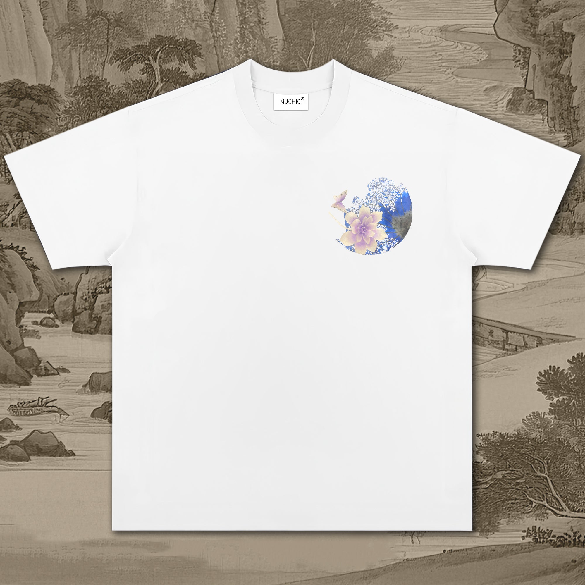 Unisex Intangible Cultural Heritage Lotus Pattern Embroidered T-shirt (hand-embroidered)(duty free)