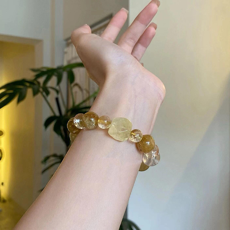 Natural Golden Rutilated Quartz & Clear Yellow Crystal Wealth Bracelet