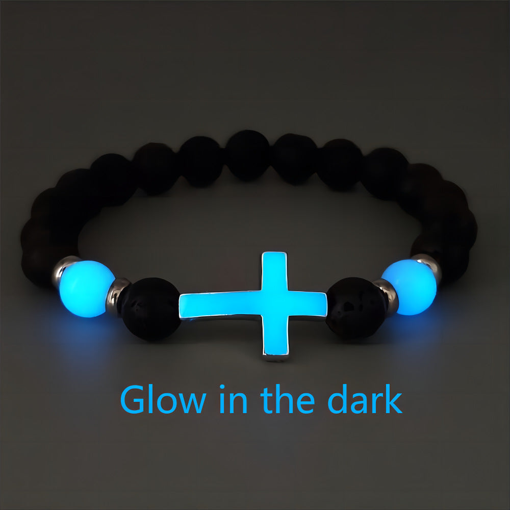 Glow-in-the-Dark Cross Lava Stone Bracelet | Faith & Protection