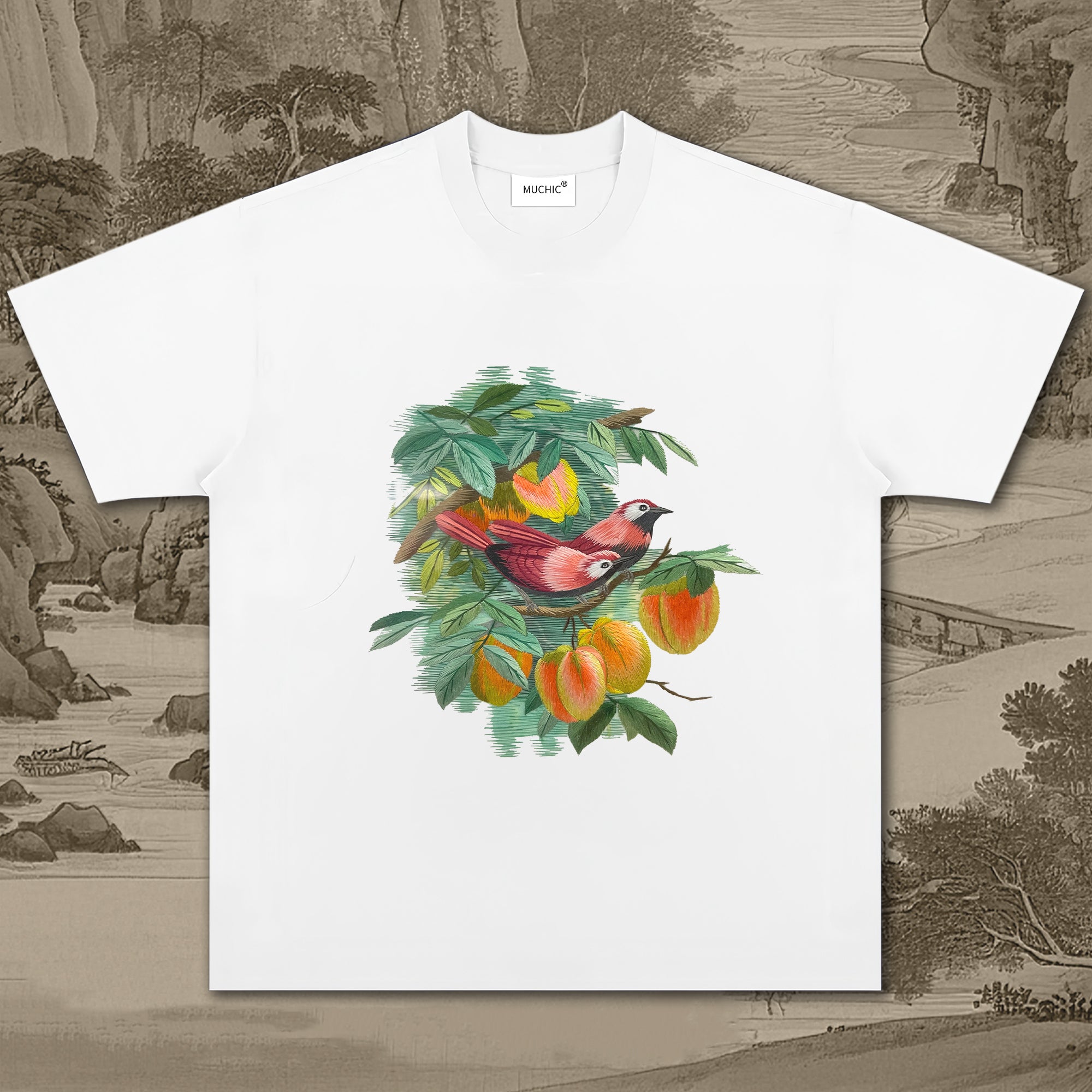 Unisex Intangible Cultural Heritage Flower and Bird Pattern Embroidered T-shirt(hand embroidery)(duty free)