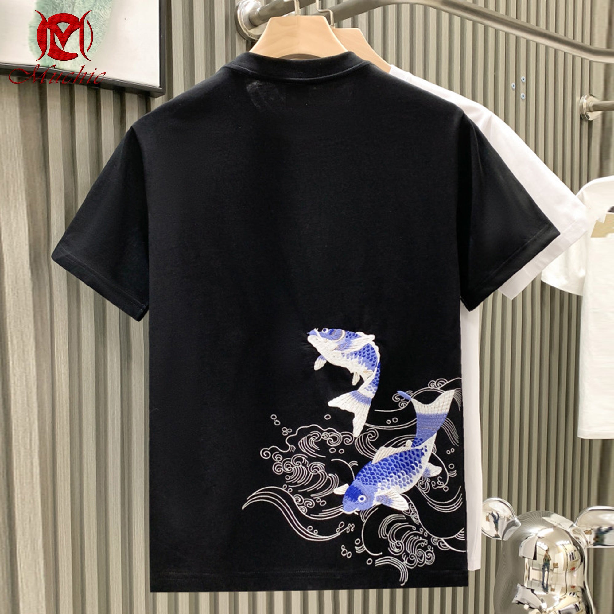 Unisex Intangible Cultural Heritage Koi Carp Embroidery T-shirt(Hand Embroidered) (Duty Free)