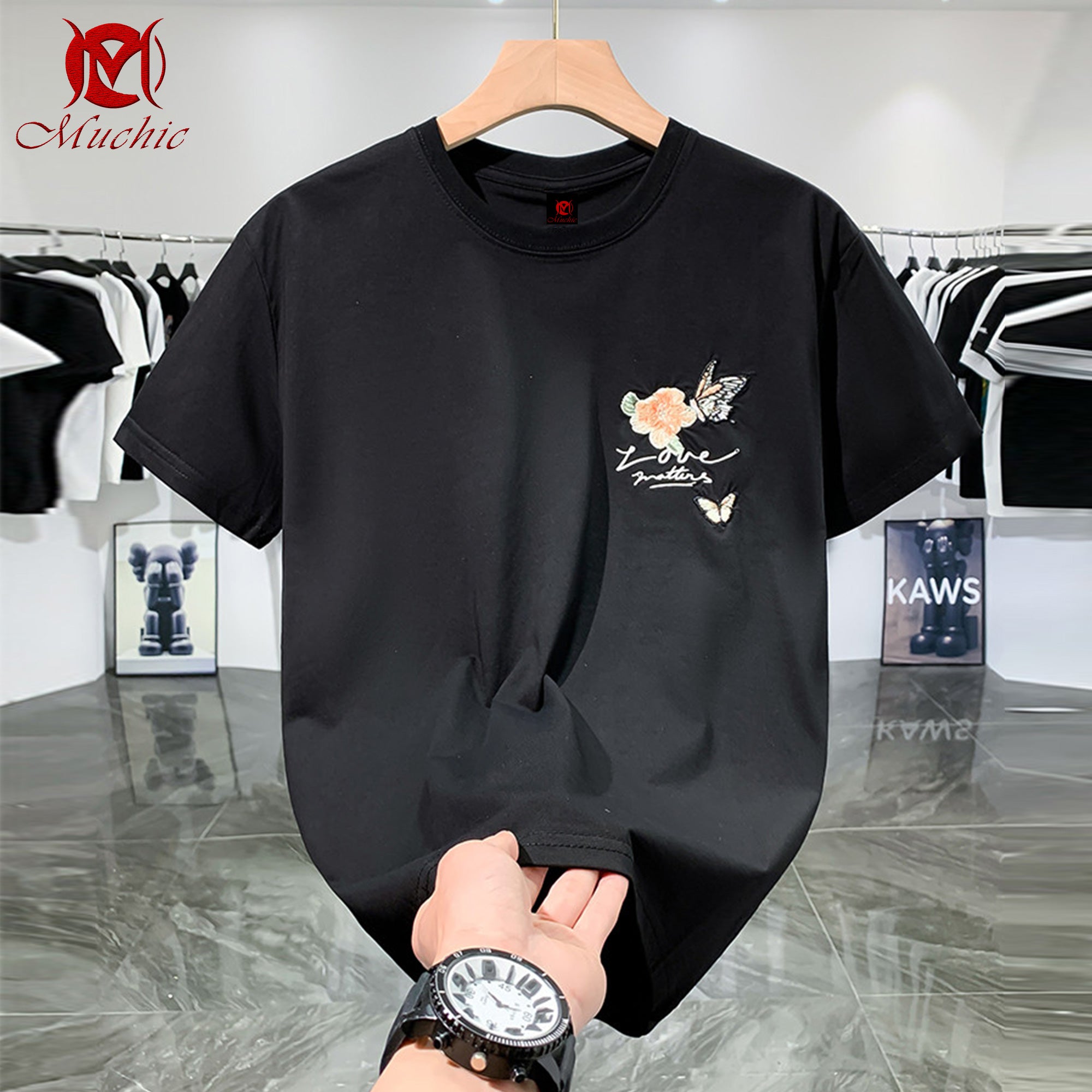 Unisex Intangible Cultural Heritage Flower and Butterfly Embroidered T-shirt(Hand Embroidered) (Duty Free)