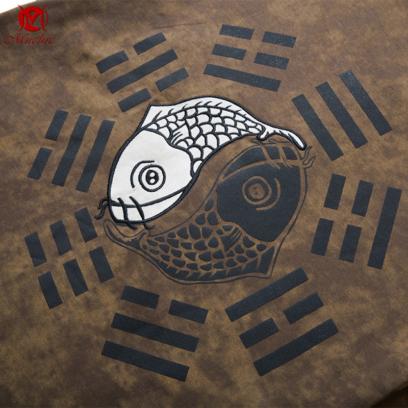 Unisex Intangible Cultural Heritage Koi Carp Embroidery T-shirt(Hand Embroidered) (Duty Free)