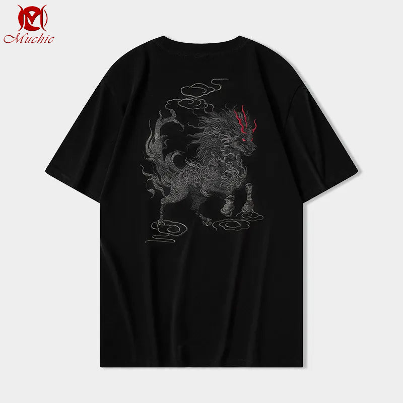 Unisex Intangible Cultural Heritage QiLin Embroidery T-shirt(Hand Embroidered) (Duty Free)
