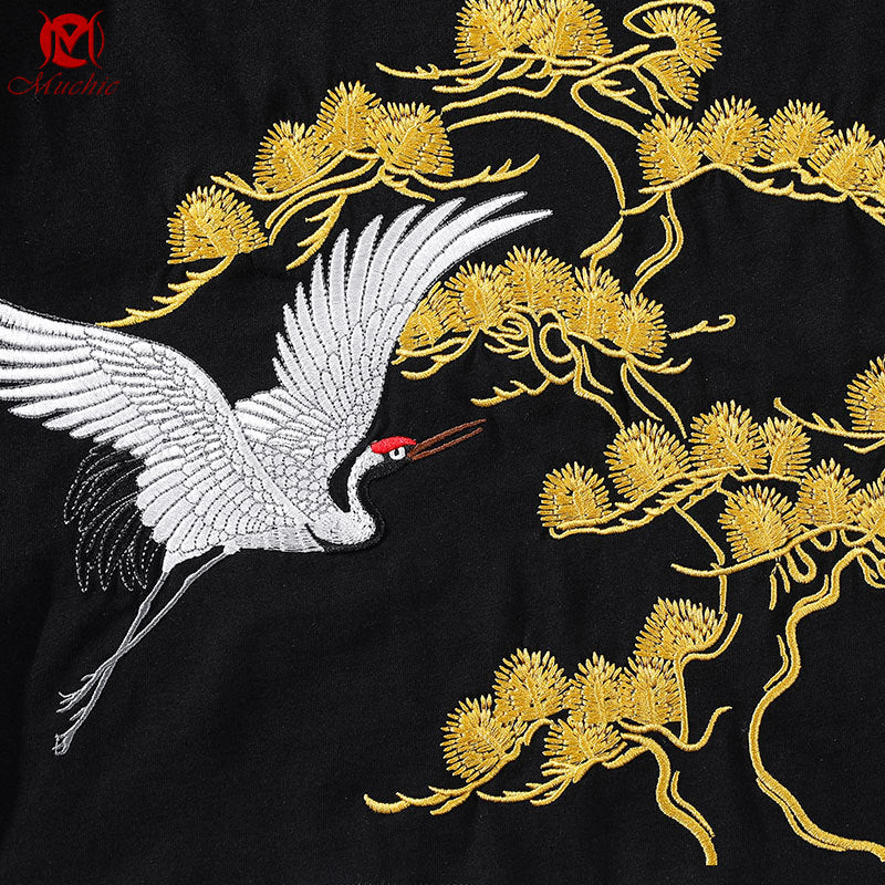 Unisex Intangible Cultural Heritage Red-Crowned Crane Embroidery T-shirt(Hand Embroidered) (Duty Free)