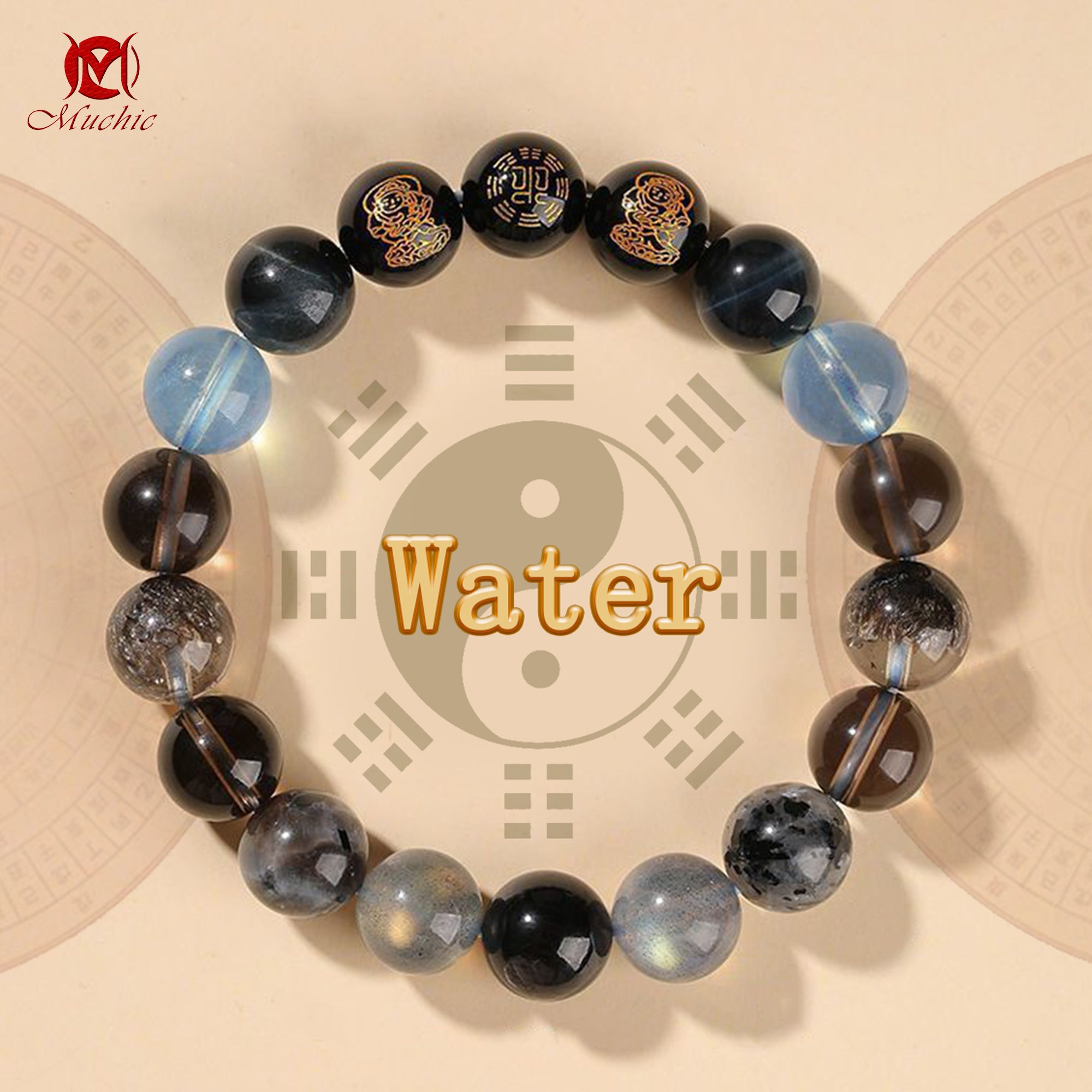 Natural crystal stone bracelet for fortune and luck Five Elements gold, water, fire, earth, water and wood bracelet for men and women(duty free)