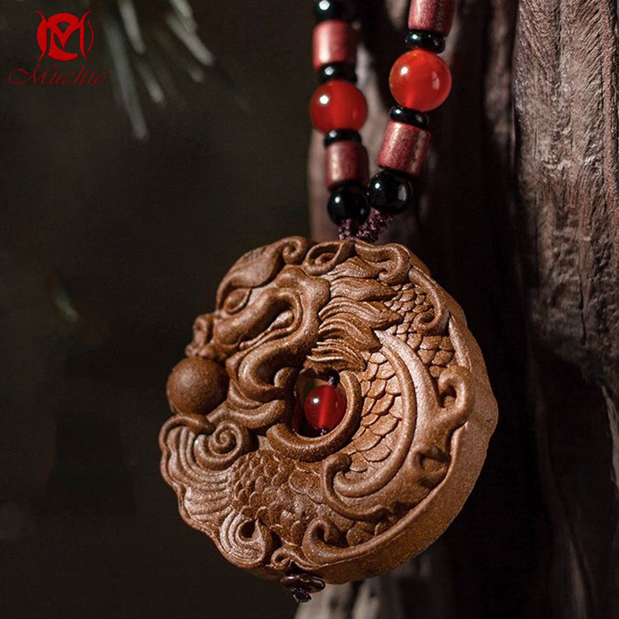 Natural handmade fish turning into dragon double-sided carved incense tag for men and women(duty free)