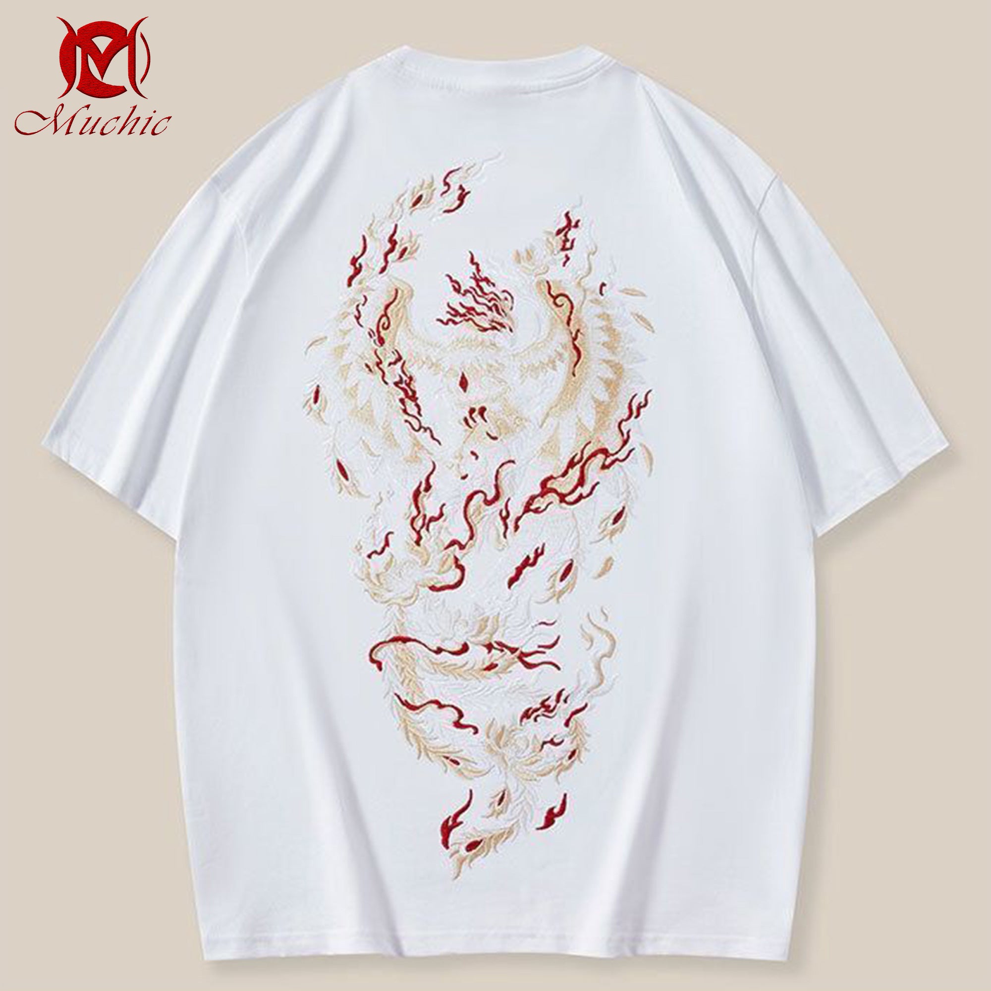 Unisex Intangible Cultural Heritage Phoenix Nirvana Pattern Embroidered T-shirt (Hand Embroidery) (Duty Free)