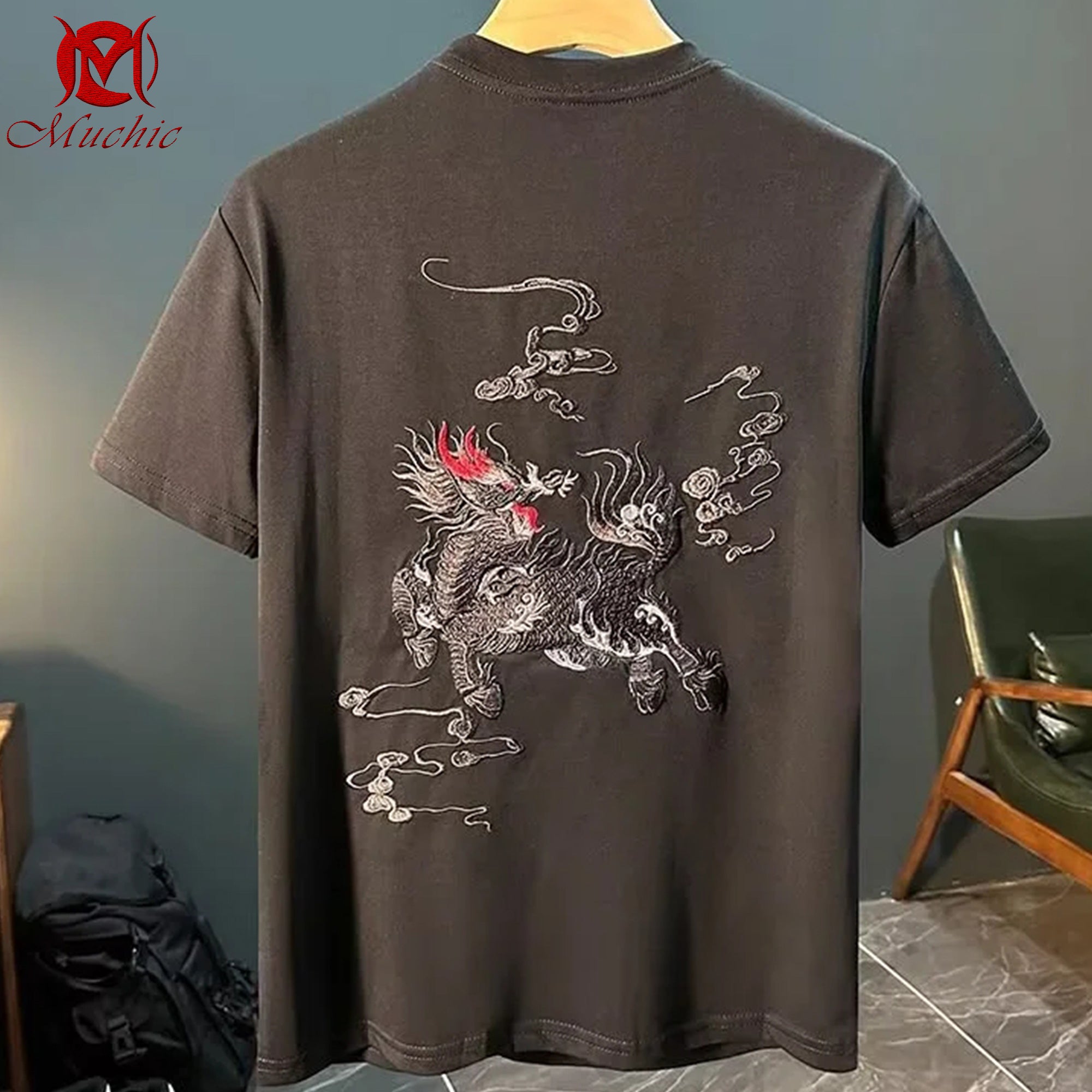 Unisex Intangible Cultural Heritage Kirin Embroidered T-shirt(Hand Embroidery) (Duty Free)