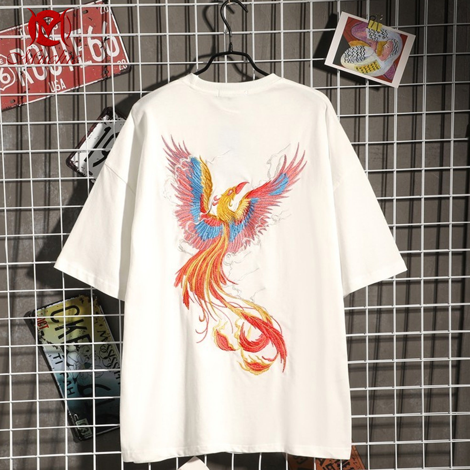 Unisex Intangible Cultural Heritage Phoenix Embroidered T-shirt(Hand Embroidery) (Duty Free)