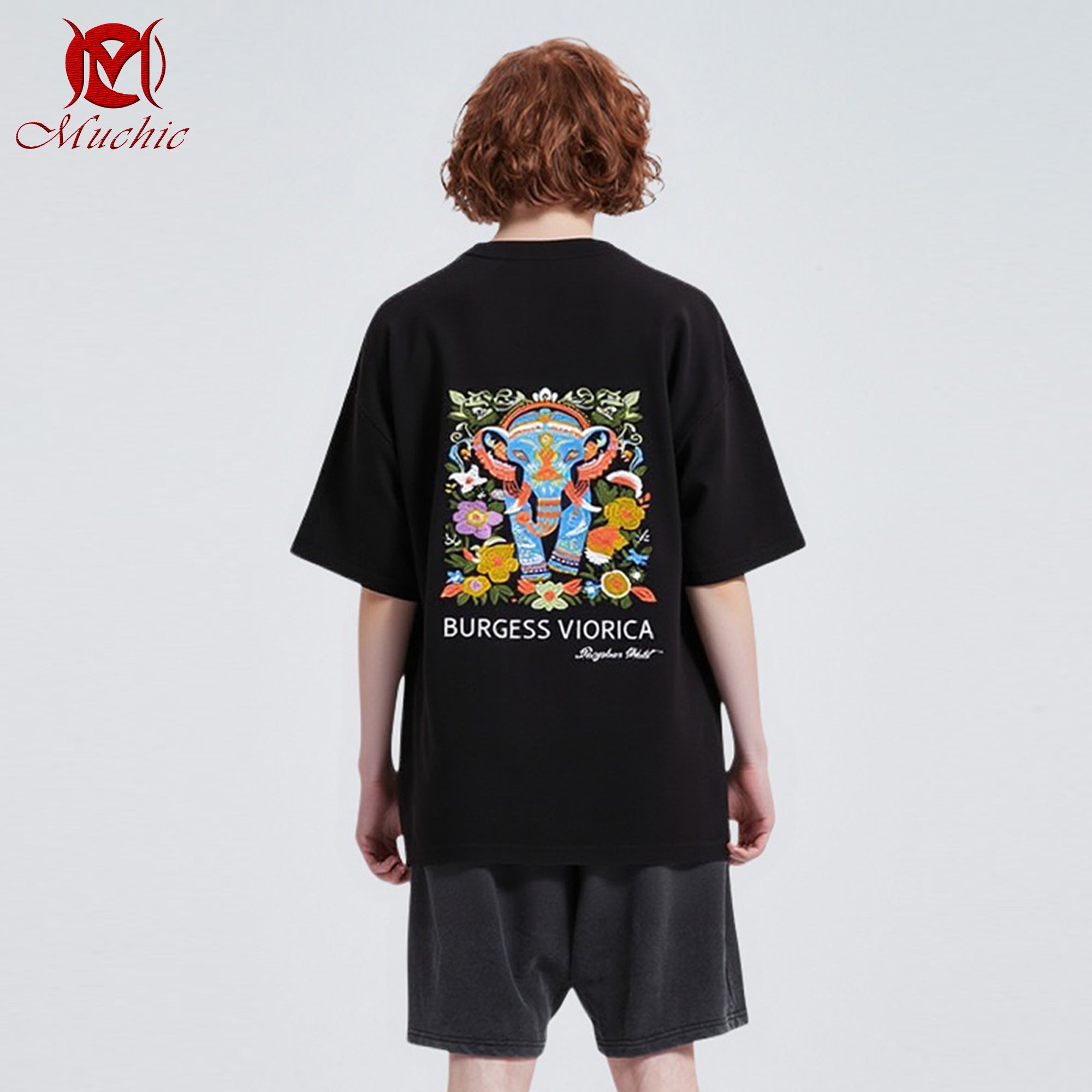 Unisex Intangible Cultural Heritage Elephant Embroidery T-shirt (Hand Embroidery) (Duty Free)